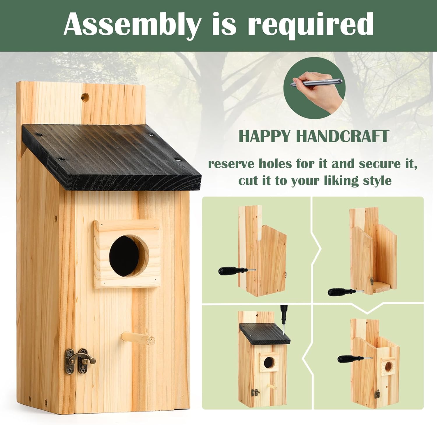 2 Pack Bird Houses for Outside – Cedar Outdoor Bird House with Stand, Quick & Easy Assembly, Ideal for Bluebird, Finch, Wren & Chickadee