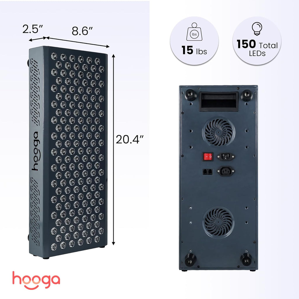 Hooga Red Light Therapy, Red Near Infrared LED Panel, 150 Quad Chip Flicker Free LEDs, Ultra Series, Clinical Grade Device for General Health and Wellness. ULTRA750.