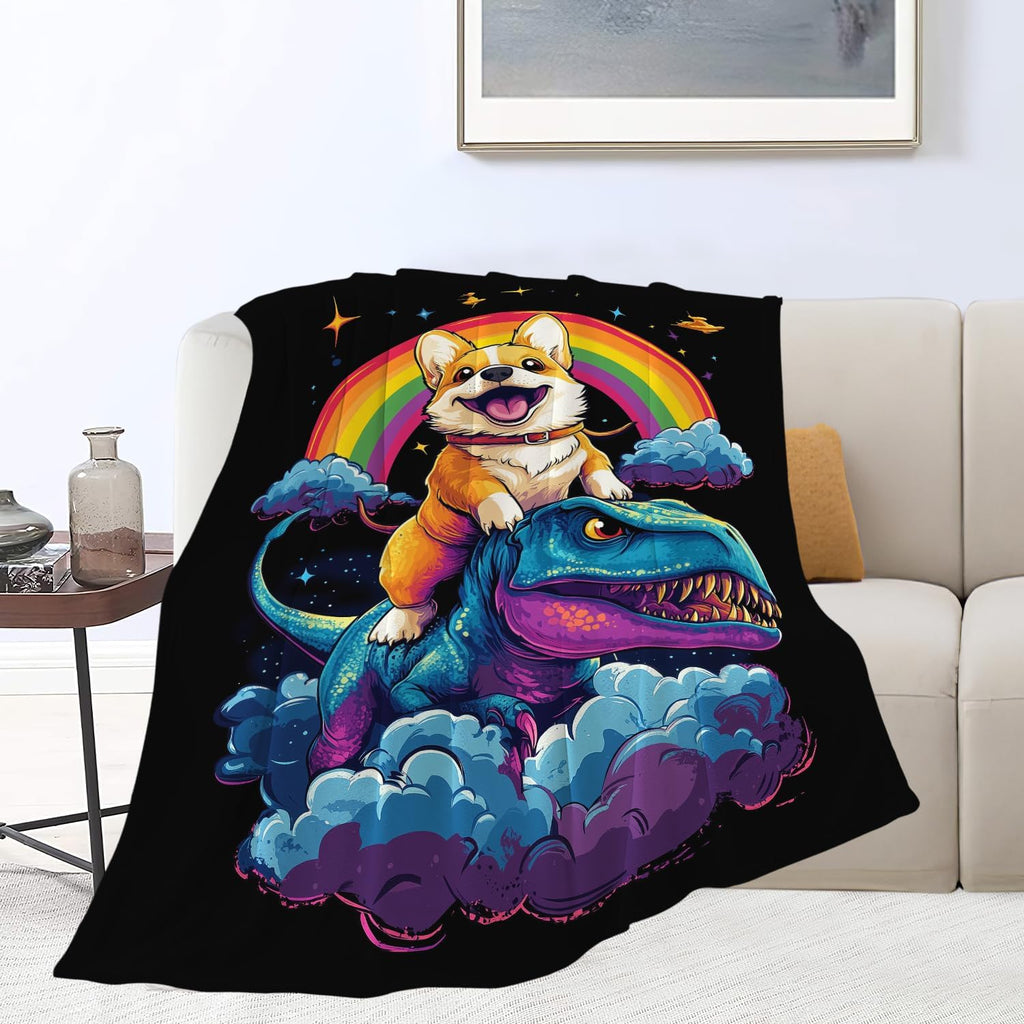 Corgi Blanket Funny Cartoon Corgi Dinosaur Throw Blanket Gifts for Corgi Lovers Girls Boys Kids Men Women Adults Super Soft Cozy Plush Fluffy Fuzzy Fleece Blanket Home Decor 40''X50''