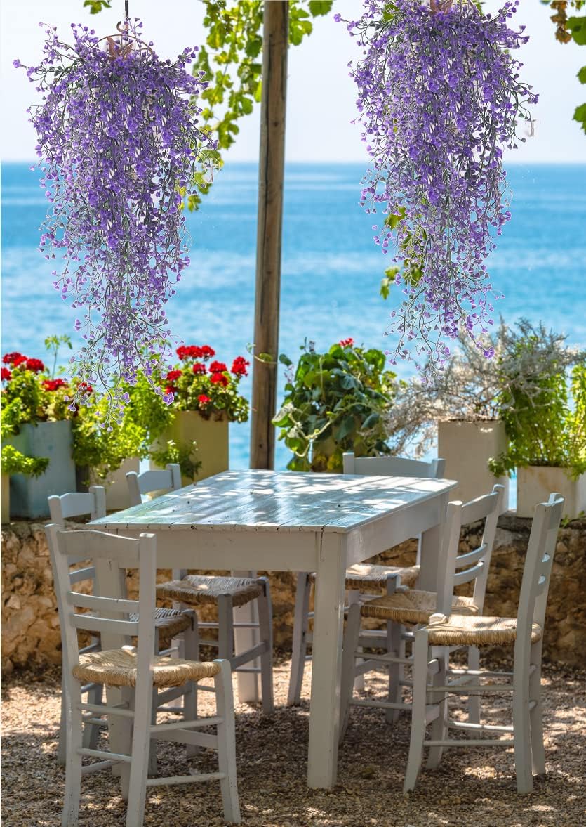 RECUTMS 4pcs Artificial Hanging Plants Indoor Fake Hanging Plants Wall Purple Faux Ferns for Home Garden Wedding Party Indoor Outdoor Decorations
