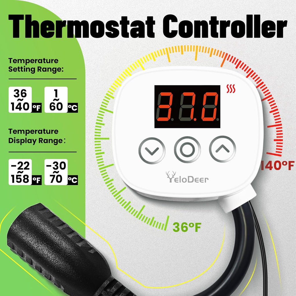 Digital Temperature Controller Outlet, Plug in Thermostat Switch 34-140°F, Timer Range 0h-10h,for Pipe Heating Reptile Greenhouse Aquarium Brewing Seedling Breeding and Hatching 110-120V 10A