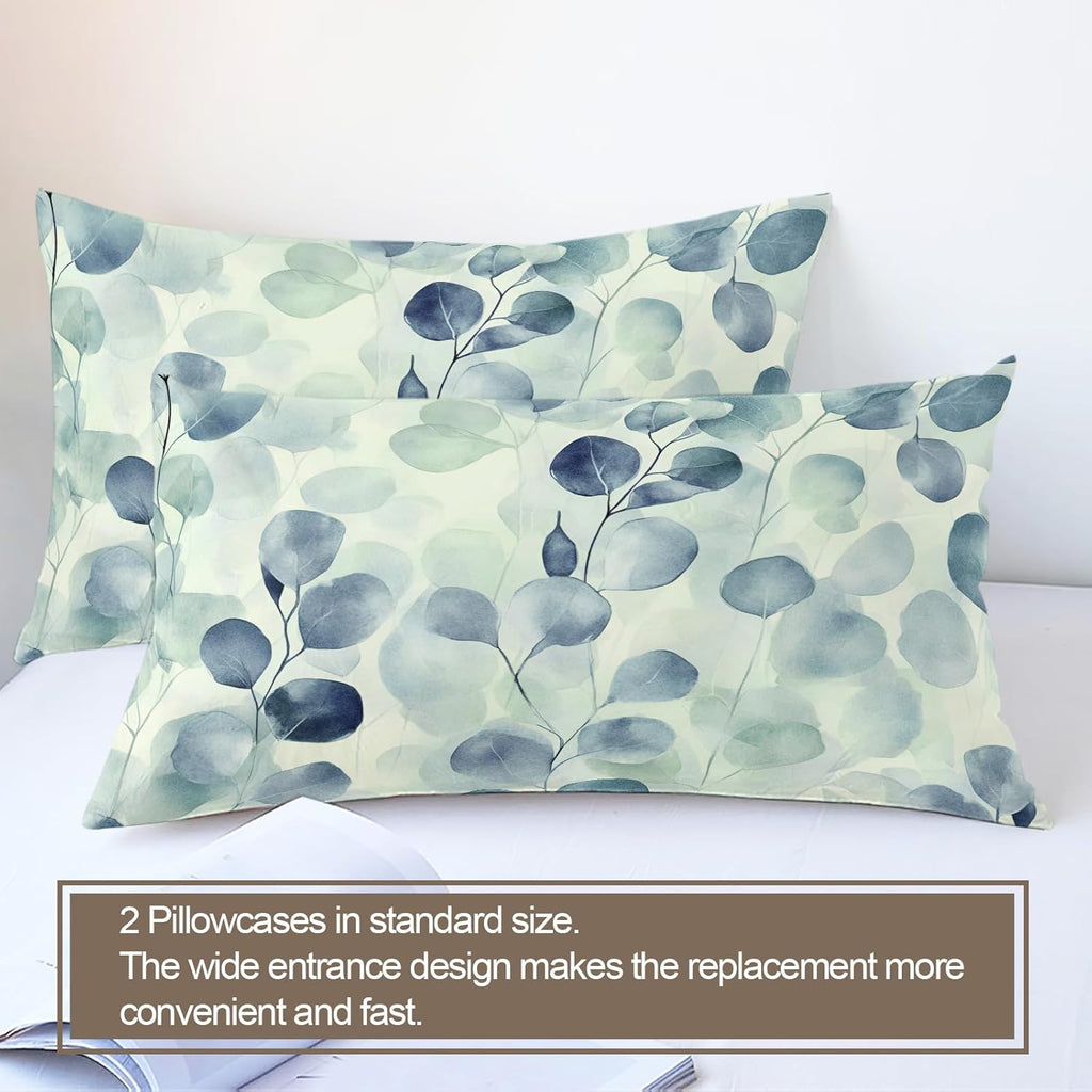 Floral Duvet Cover Full Size, Rustic Leaves Bedding Set 3 Piece Bedroom Decor Spring Summer Teal Botanical Comforter Cover with Zipper Ties & 2 Pillowcases