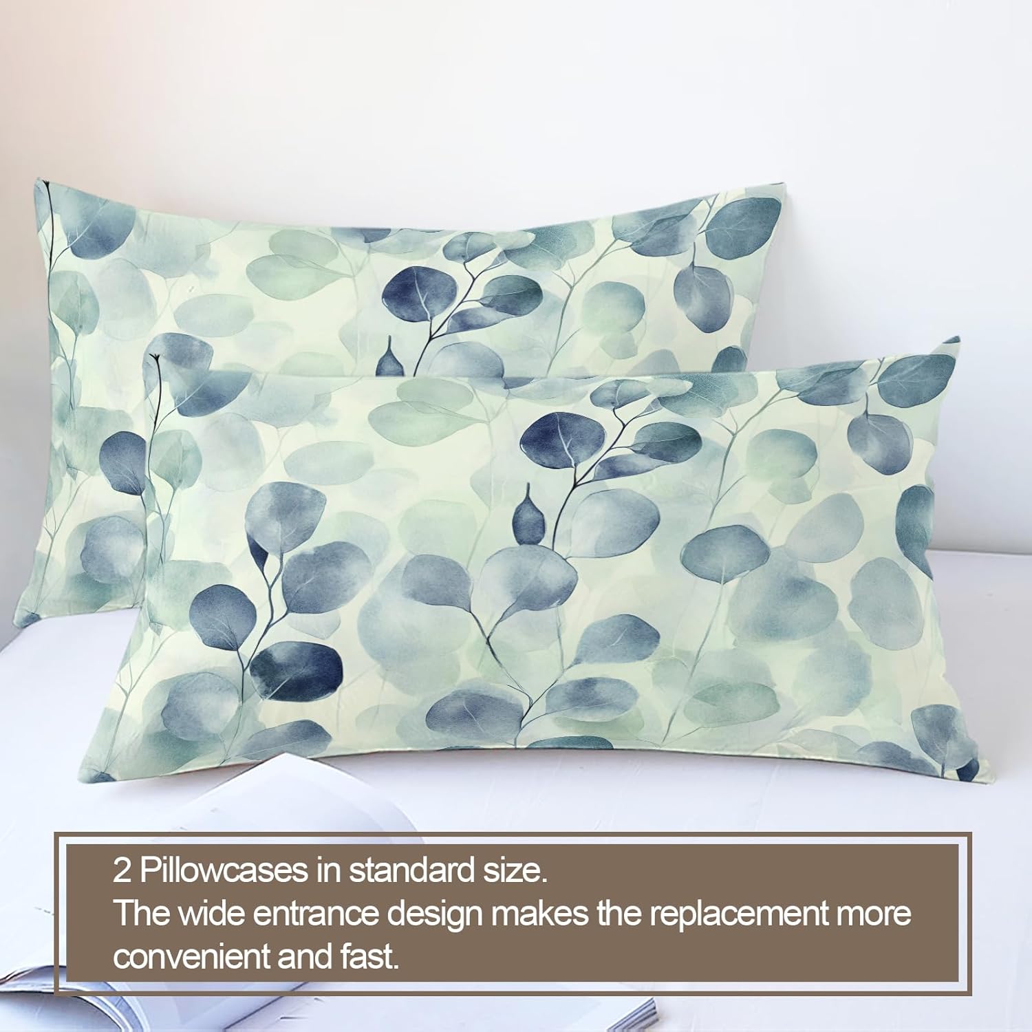 Floral Duvet Cover Twin Size, Rustic Leaves Bedding Set 2 Piece Kids and Adults Spring Summer Teal Botanical Comforter Cover with Zipper Ties & 1 Pillowcases