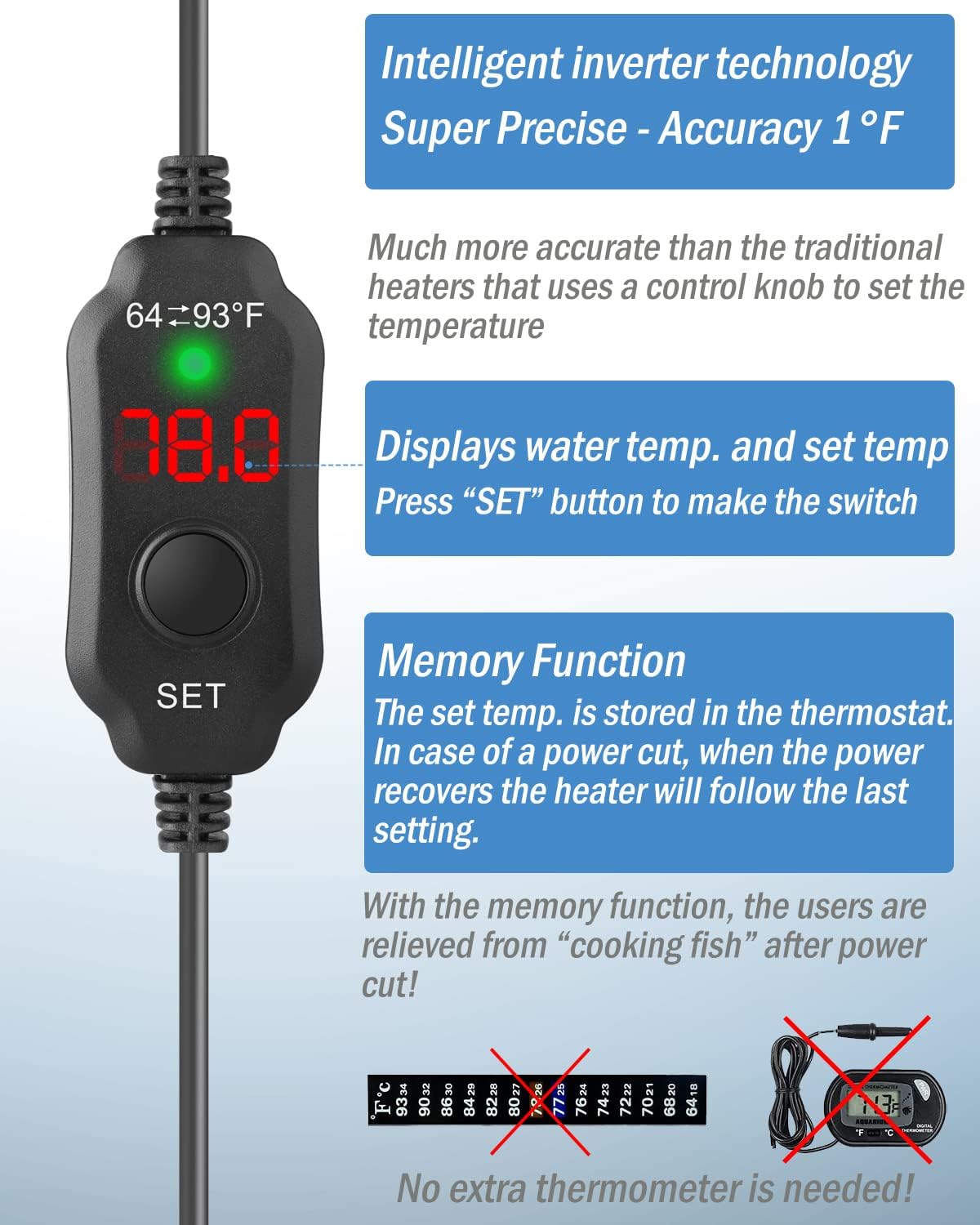 AquaMiracle Adjustable 10W Small Aquarium Heater Submersible Fish Tank Heater Betta Heater Turtle Heater Super Mini Aquarium Heater with Digital Display Thermostat, for 1-2 Gallon Tanks