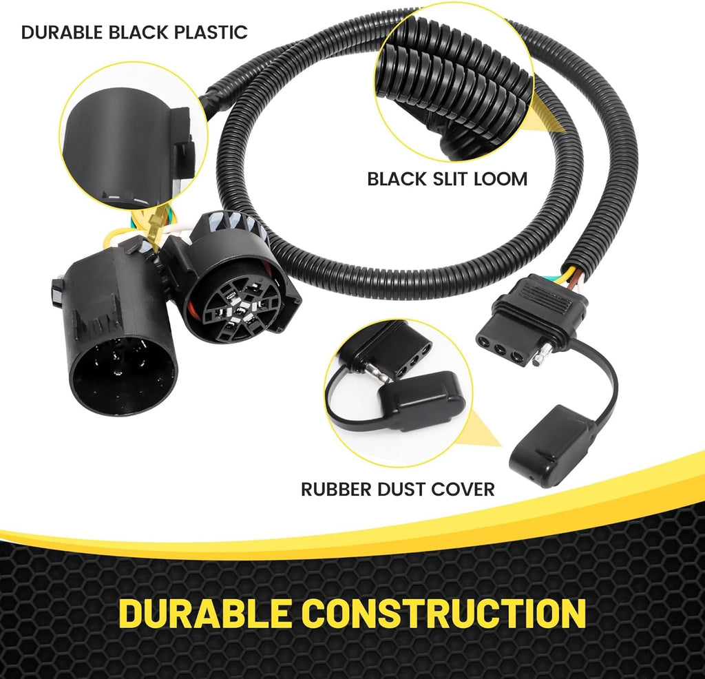Oyviny Plug & Play USCAR 7 Pin to 4 Pin Trailer Wiring Harness Universal for LED Tailgate Light Bars, Pure Copper USCAR to 4 Flat Trailer Extension Wiring Adapter for Trailers, Trucks, Pickups
