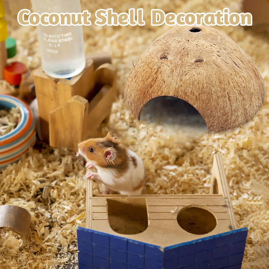 PINVNBY 6 PCS Natural Coconut Reptile Hideouts Lizard Coco Hut Hermit Crab Hut Aquarium Fish Hide Cave Spider Snail Climber Toys