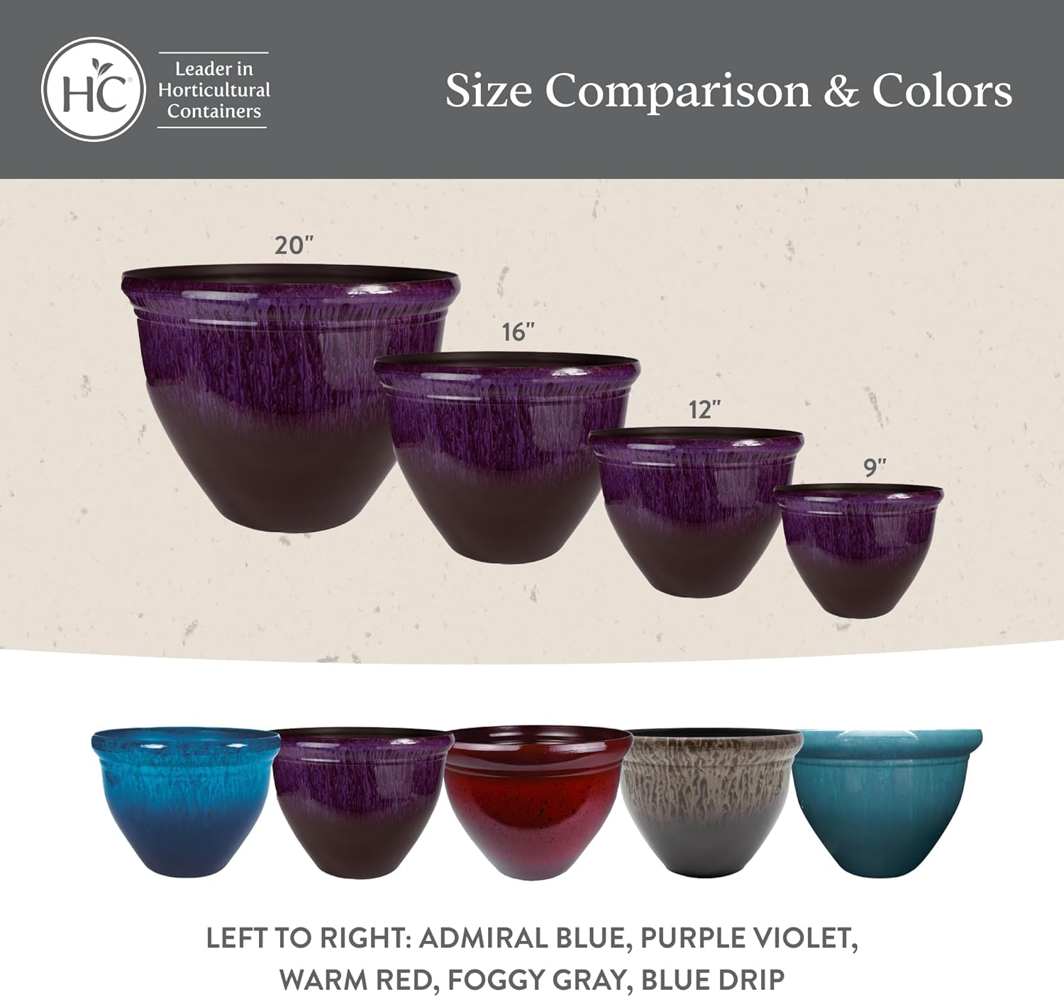 The HC Companies 20 Inch Pizzazz Round Planter Pots with Ceramic Look, Lightweight UV-Resistant Plastic Outdoor Planters, 2-Pack Flower Pots for Garden & Home Decor, Warm Red