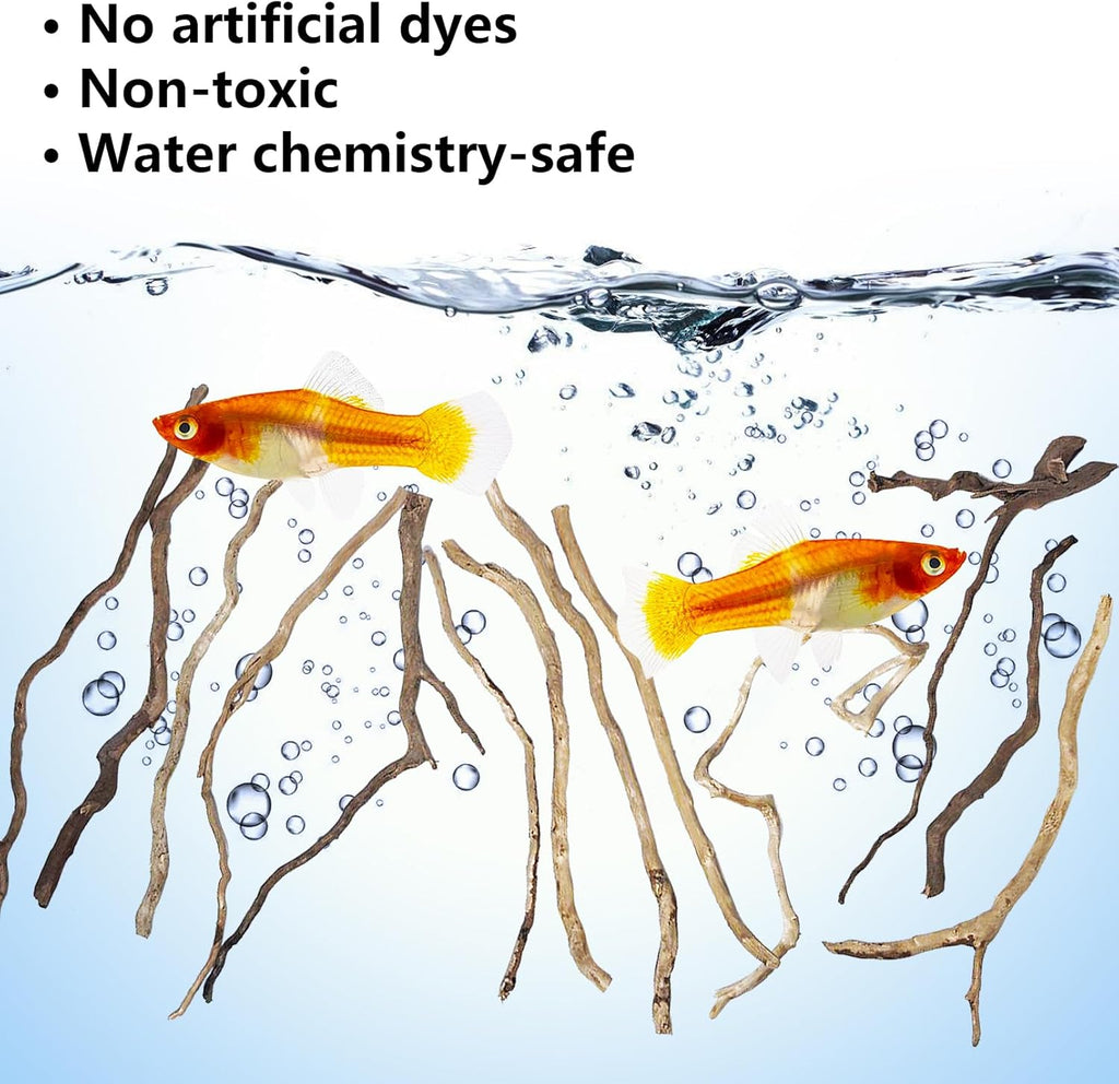 Hamiledyi Natural Driftwood for Aquarium Decor - Red Moor Wood 10"-15" Long Assorted Shapes (200g) Safe Branches for Fish Tank & Reptile Habitat - Natural Aquarium Wood Decorations (Delicate branches)