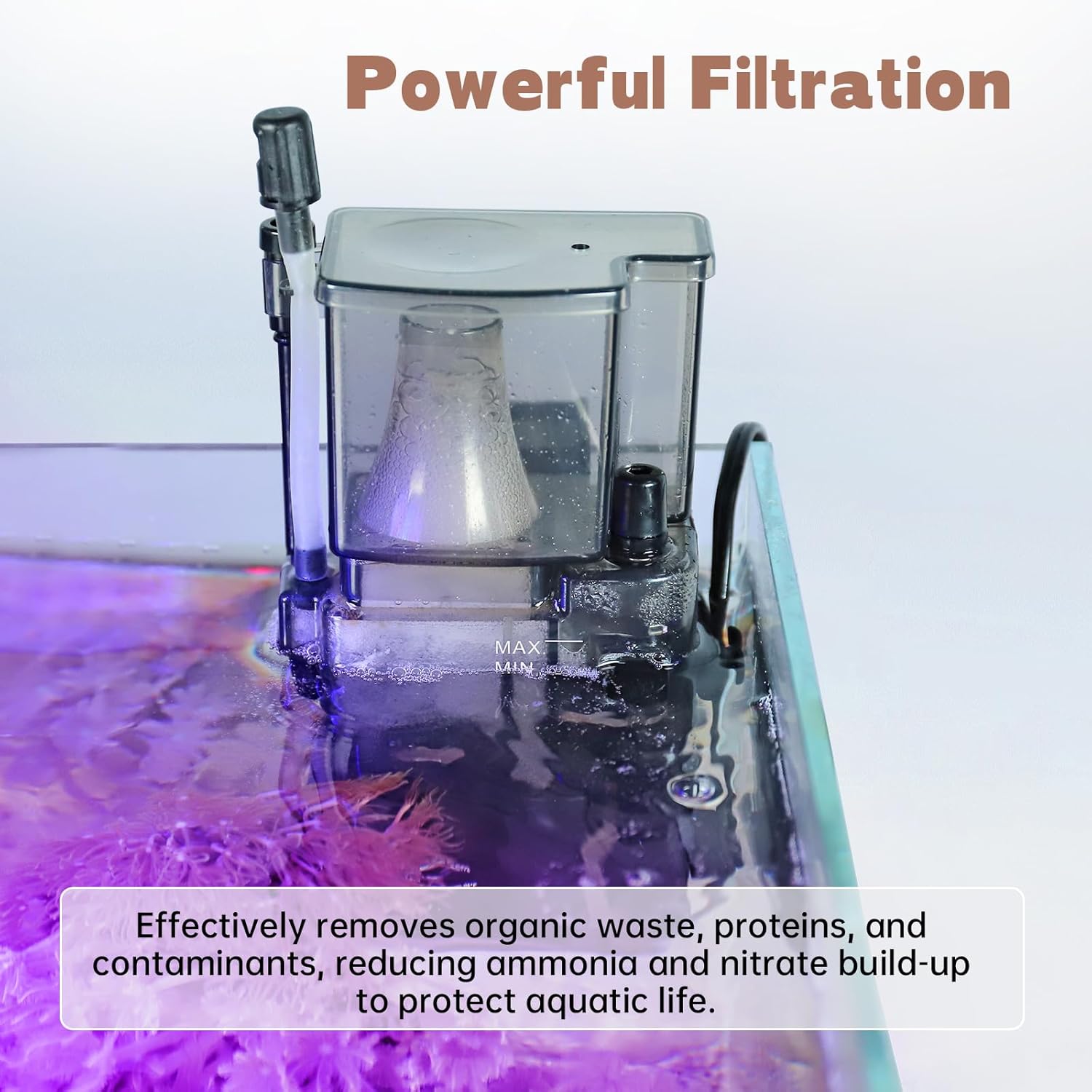 AQQA Aquarium Protein Skimmer for Saltwater Fish Tank Nano Surface Skimmer Filter Pump 79GPH Ultra Quiet for 50-80 Gallon Tank