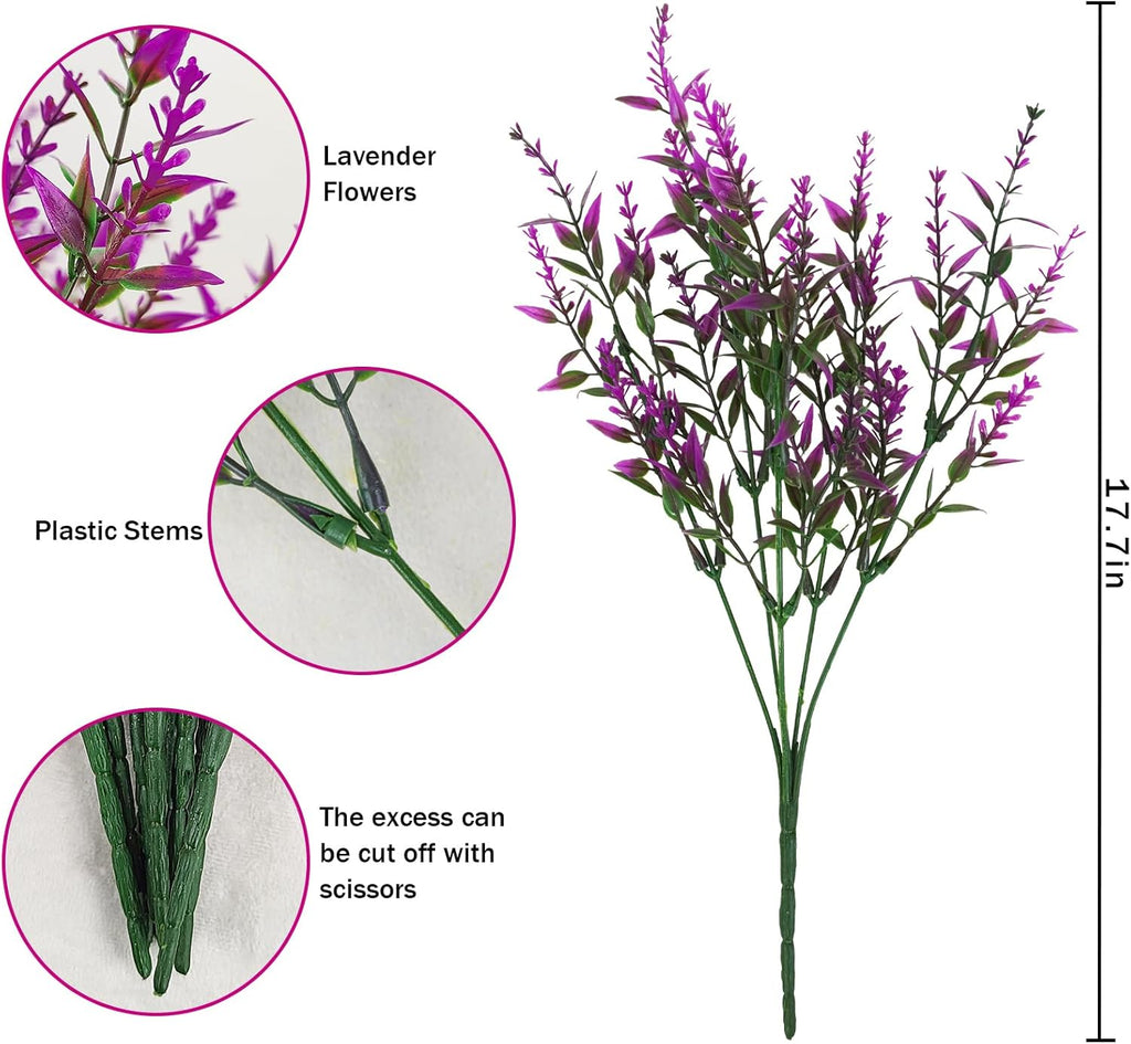 42 Pcs Fake Lavender Flowers Outdoor UV Resistant Faux Plastic Lavender Flowers No Fade Artificial Lavender Purple Plants for Outside Garden Porch Window Box Hanging Planter Decor (Fushia)