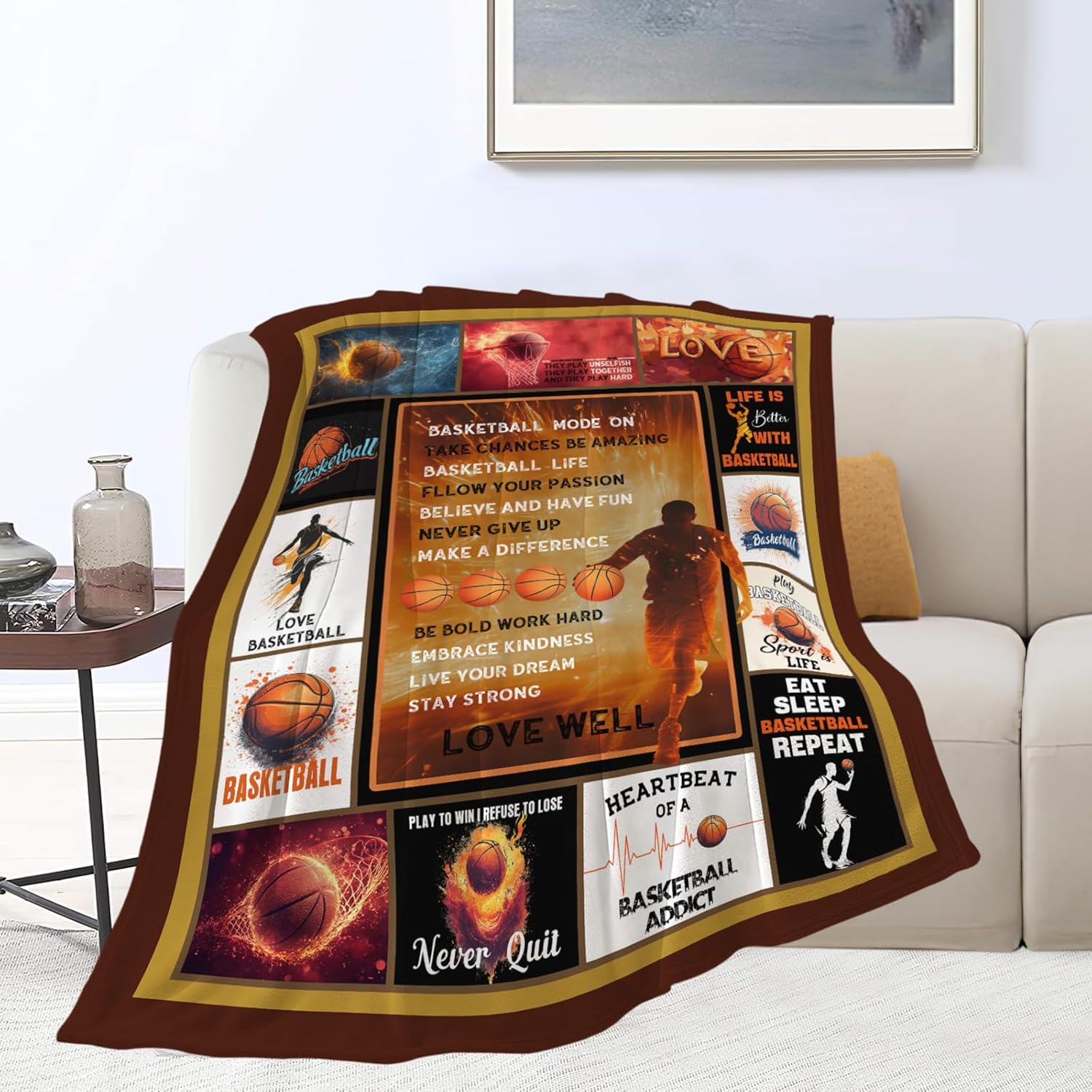 Basketball Blanket Sports Basketball Throw Blanket Gifts for Player Kids Girls Boys Adults Women Man Super Soft Cozy Plush Fluffy Fuzzy Fleece Blanket Decor 40''X50''