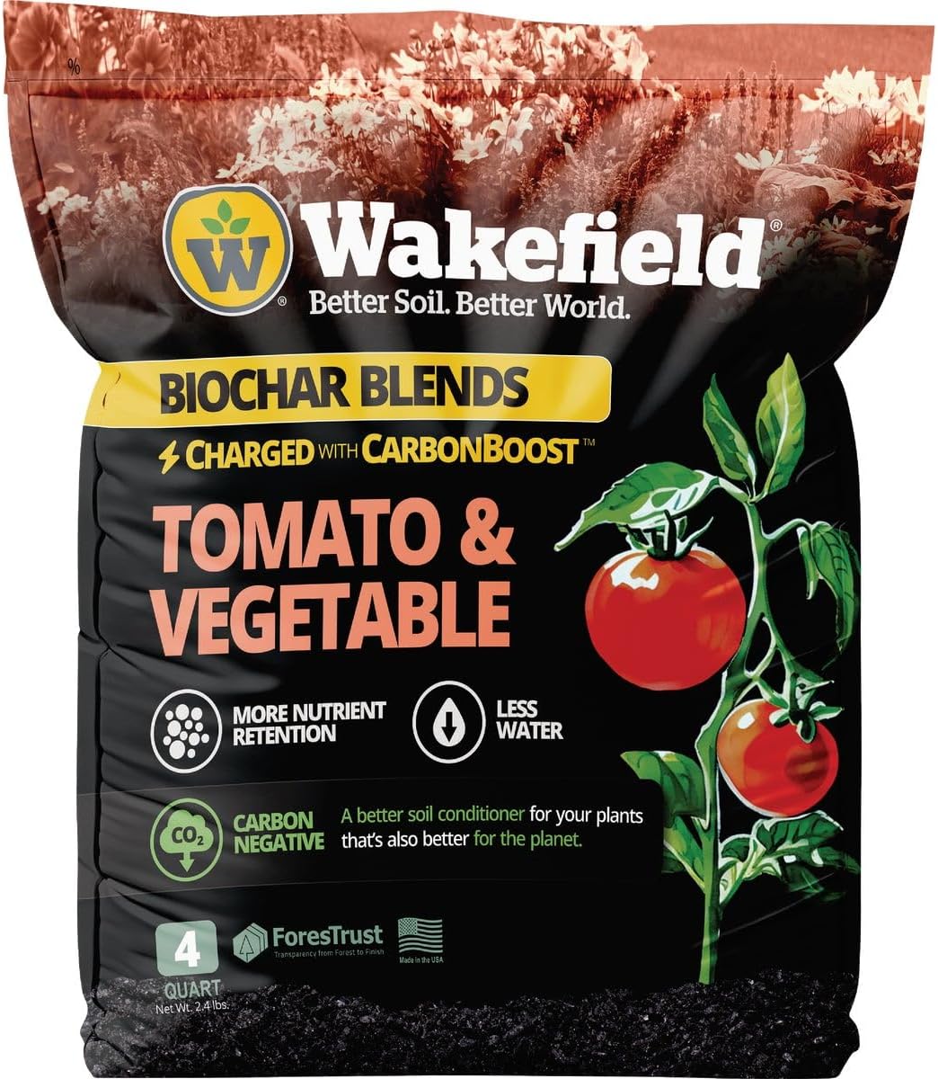 Wakefield Premium Biochar Blend – Organic Potting Soil for Vegetables, Tomatoes & Gardens – Potting Mix Enriched with Humic Acid & CarbonBoost – Versatile Top Soil for Indoor & Outdoor Plants-4quarts