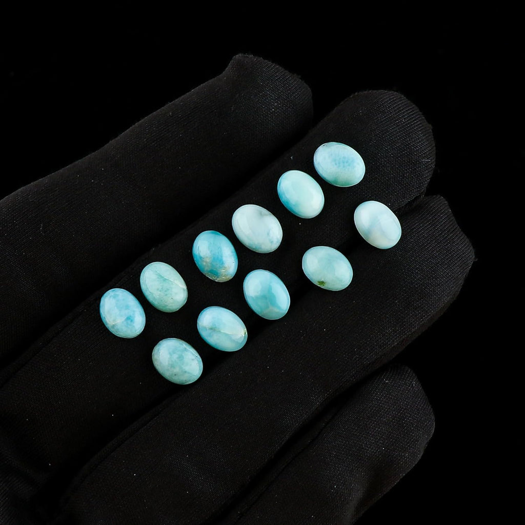CRYSTALIS Wholesale 30cts, 8x6mm Natural Larimar Loose Gemstone Bulk Cabochons Jewelry Making Supply, Chakra Healing Polished Stones, Wire Wrapping, DIY, Gem Collection, 20+pcs