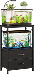 Aquarium Stand 10 Gallon with 2-Tier Shelf, Fish Tanks Stand with 2 Drawers, Metal Frame Heavy Duty Reptile/Turtle Tank Stand for Home Office, Fish Tanks Accessories Storage, Black