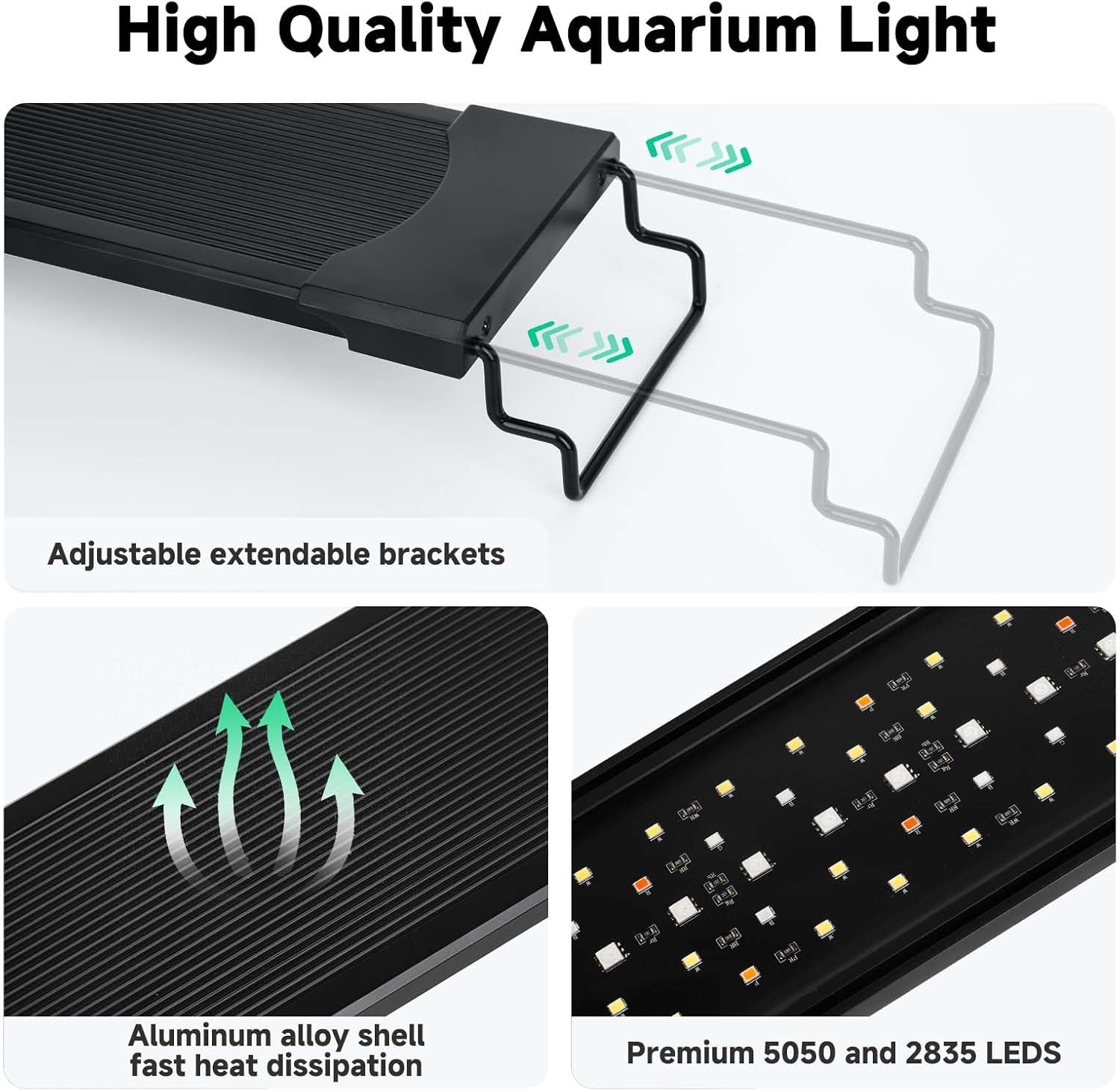 AQQA LED Aquarium Light, 24/7 Mode IP68 Waterproof Extendable Bracket Fish Tank Light, DIY Mode Full Spectrum Aquarium Plant Light, Adjustable Timer/Brightness Memory Function for 48-55 Inch Fish Tank