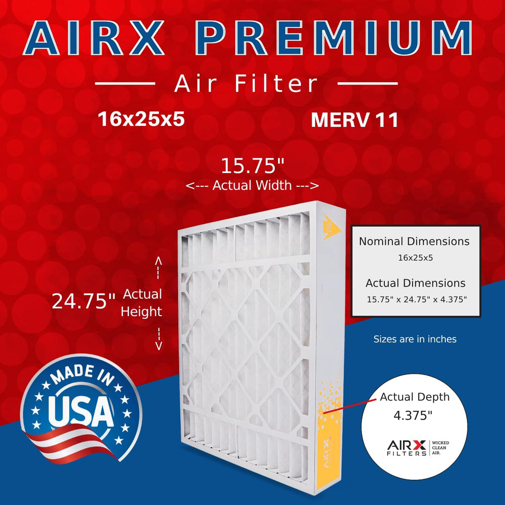 AIRX FILTERS WICKED CLEAN AIR. 16x25x4 Air Filter MERV 11 Compatible with Honeywell FC100A1029 EXPXXFIL0016 Furnace Filter - 1 Single Filter