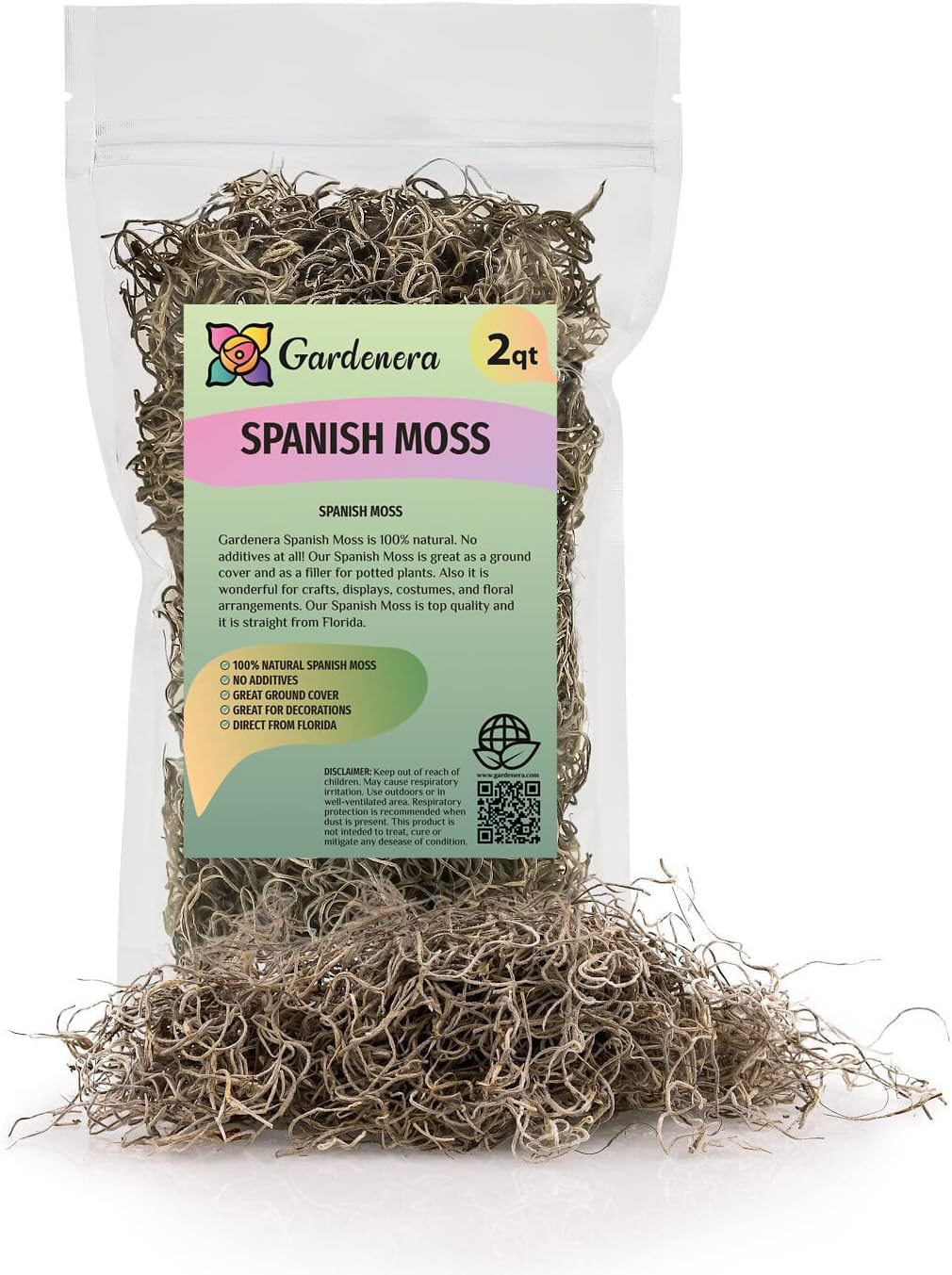 Gardenera Premium Natural Spanish Moss | Natural Preserved - Great Ground Cover - Filler for Potted Plants - 2 Quart Bag (GRD-SPANISH-MOSS-2QT)