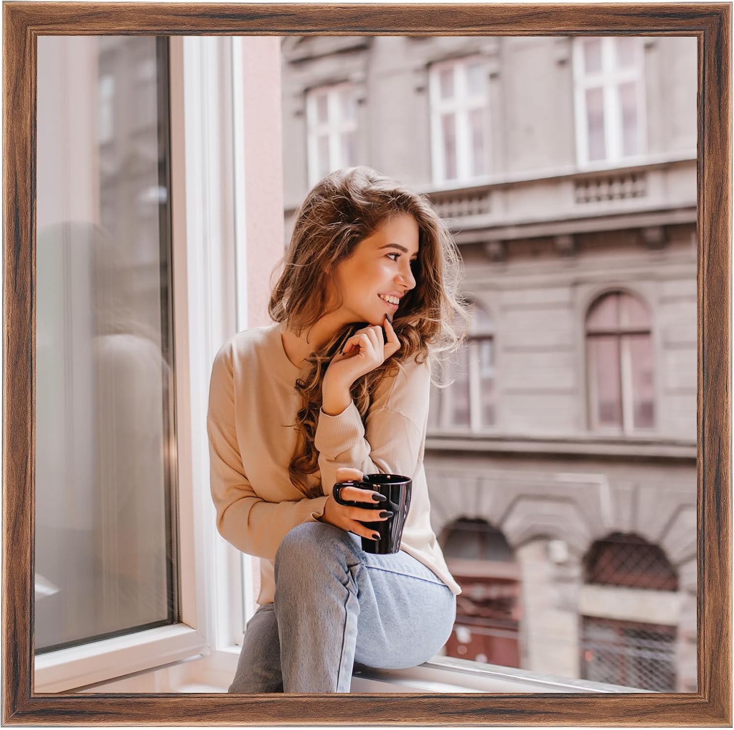 18x18 Wood Frame Brown, Rustic Natural Wooden 18x18in Poster Picture Frame, Distressed 18 x 18inch Woodgrain Gallery Photo Frame with HD Plexiglass, Horizontal Vertical Wall Mounting Display 1pcs