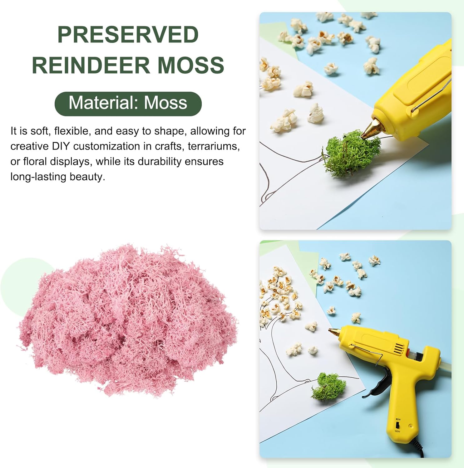 MECCANIXITY 7.8oz Preserved Reindeer Moss, Pink Decorative Artificial Fake Moss for Potted Plants Indoor Crafts Lichen Centerpieces Decor
