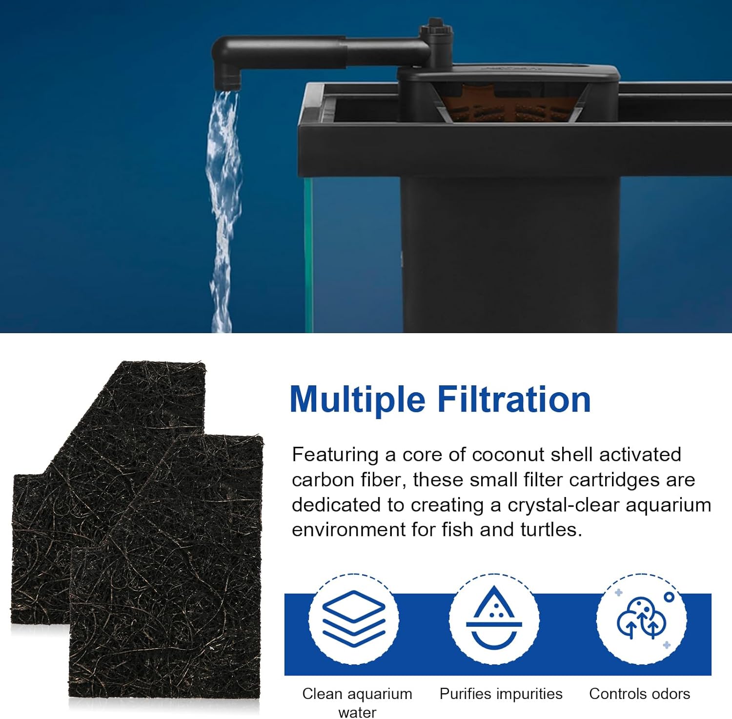 Small Aquarium EcoRenew Filter Cartridges for Aqueon QuietFlow Internal Power Filter with SmartClean Technology 15 Gallon, Replacement Fish Tank Filter Cartridge for Saltwater and Freshwater, 4 Pack