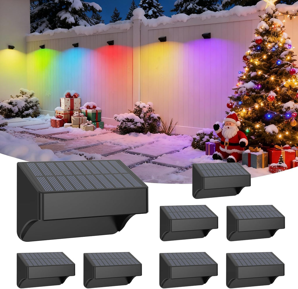Solar Fence Lights Outdoor,Fence Solar Lights Outdoor Waterproof Led IP65 with10 Fixed Colors ＆ RGB Color Changing for Wall Backyard Step Railing Patio Pool Porchaily&Holiday Decorations (8)