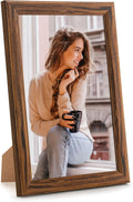 6x10 Wood Frame Brown, Natural Wooden 10x6in Picture Frames, Modern Golden 6 x 10inch Gallery Photo Pic Frame with HD Plexiglass, Horizontal Vertical Wall Mounting Tabletop Display 1Pcs