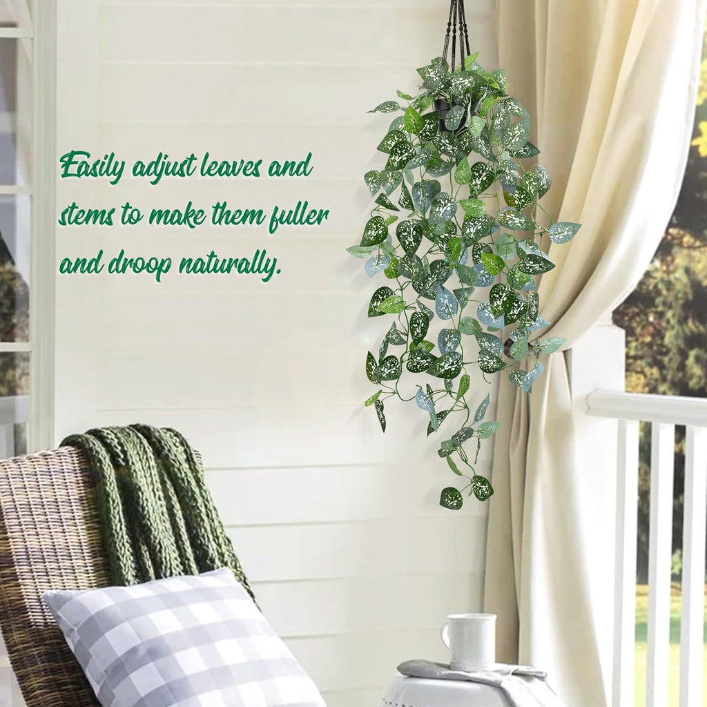 LOYWREE 2 Pack 39-in Long Fake Hanging Plant with Pot Faux Pothos Artificial Potted Plants Small Faux Ivy Vine Plant for Indoor Outdoor Aesthetic Office Living Room Shelf Decor (Black Pot)