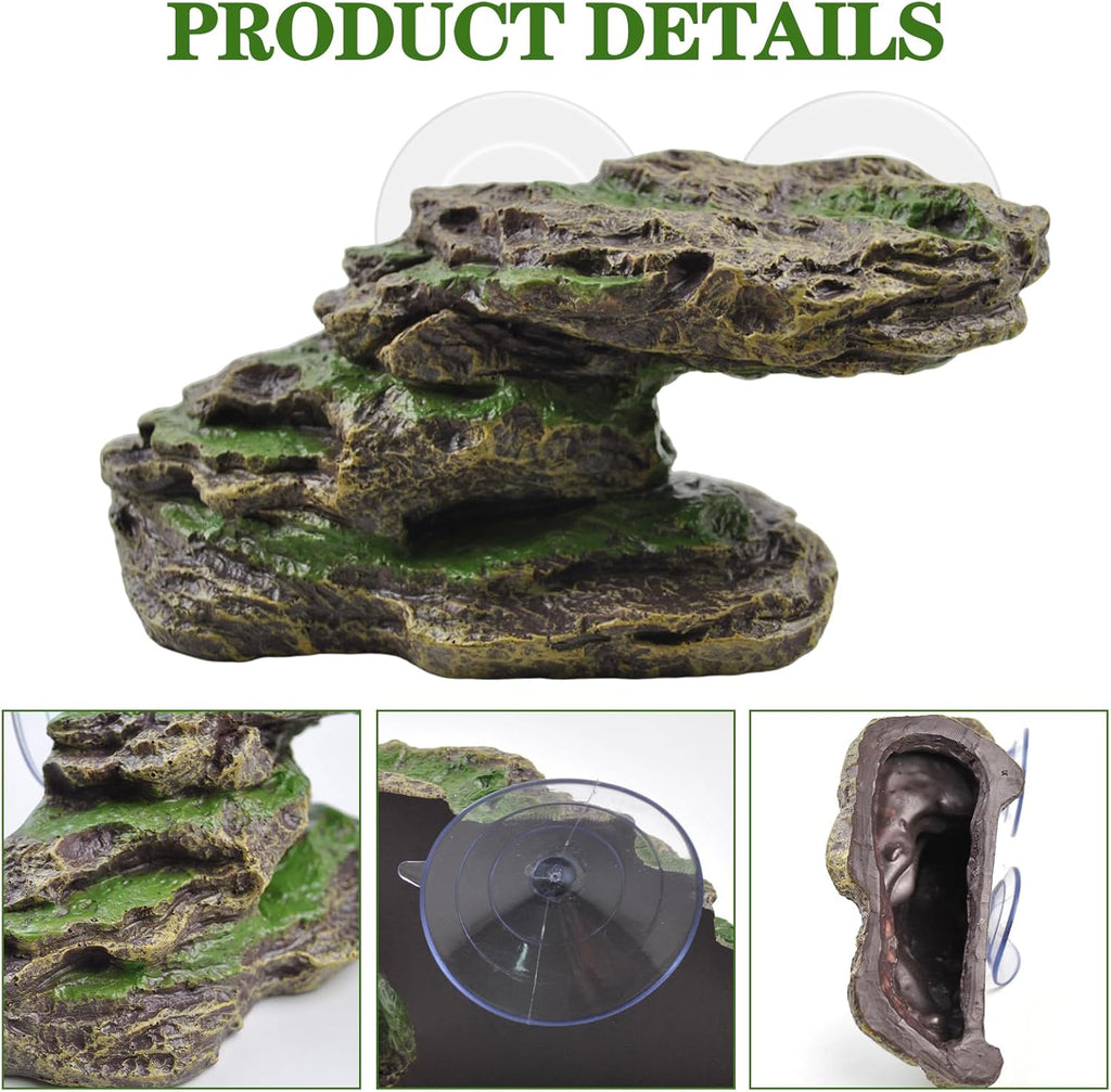 PINVNBY Turtle Basking Platform with 2 Pcs Suction Cups,Resin Floating Dock for Turtles,Tortoise Climbing Ramp Shale - Ideal for Aquatic Turtles,Stable & Durable,Easy to Install(Green Brown)