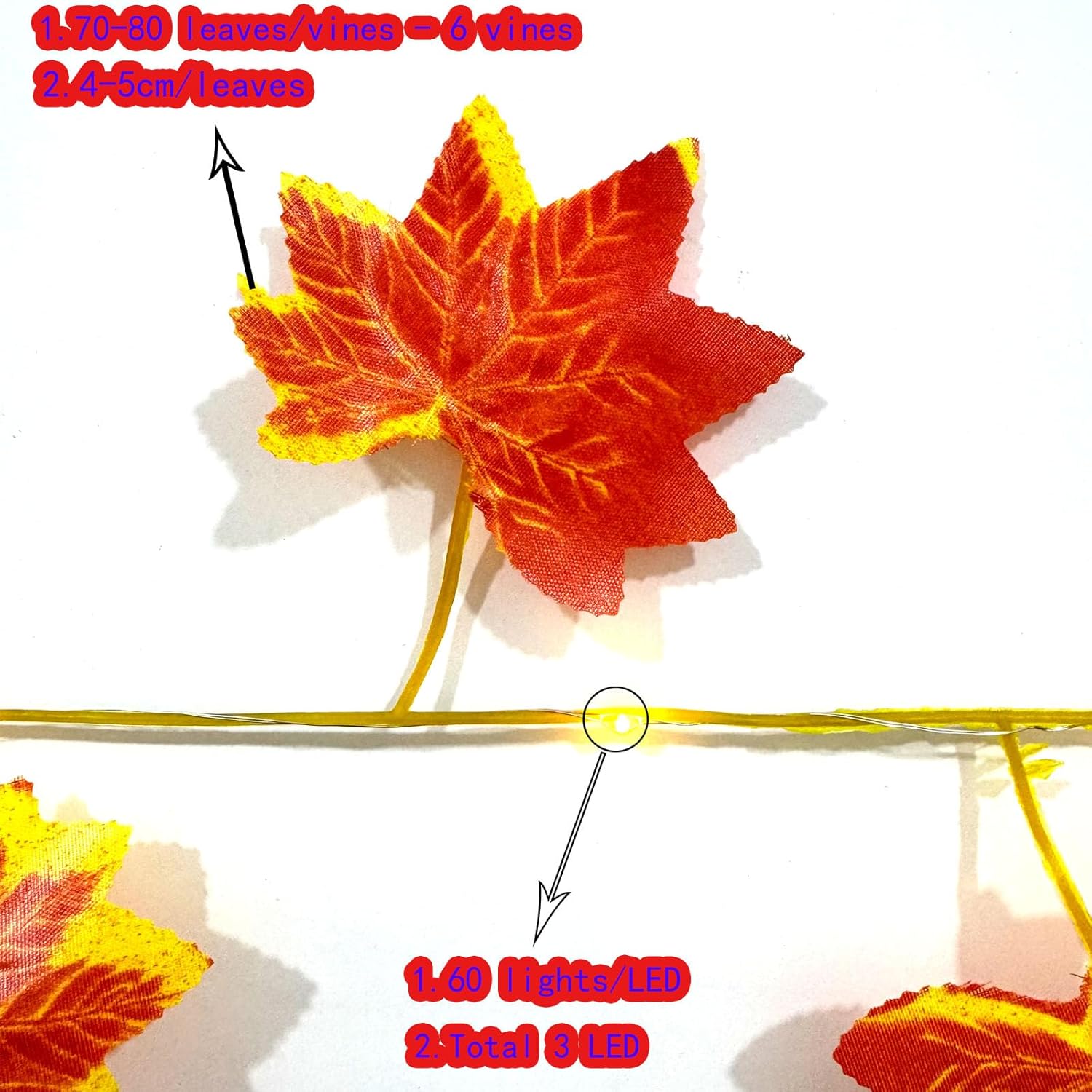 6 Pcs Artificial Hanging Plants Red Maple Leaf Vines With 60 Colorful Lights, RRed Maple Vine Leaves,Fake Plant Vines,Can Be Used for Wall,Party Wedding,Home,Kitchen, Indoor and Outdoor Decoration