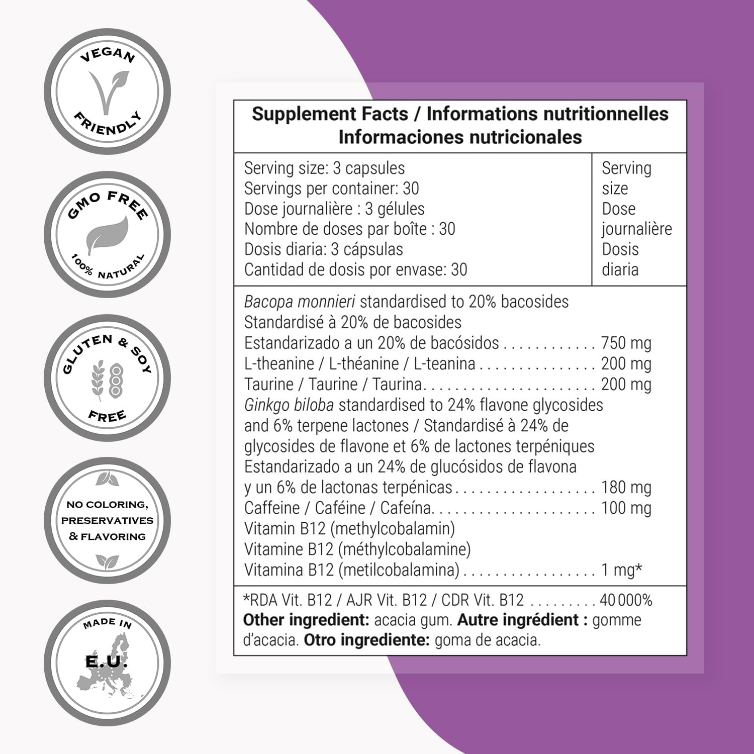 Supersmart - Smart Pills (Advanced Formula) - with Bacopa Monnieri, Ginkgo Biloba, Caffeine, L-Theanine - Super Nootropic Supplement | Non-GMO & Gluten Free - 60 Vegetarian Capsules