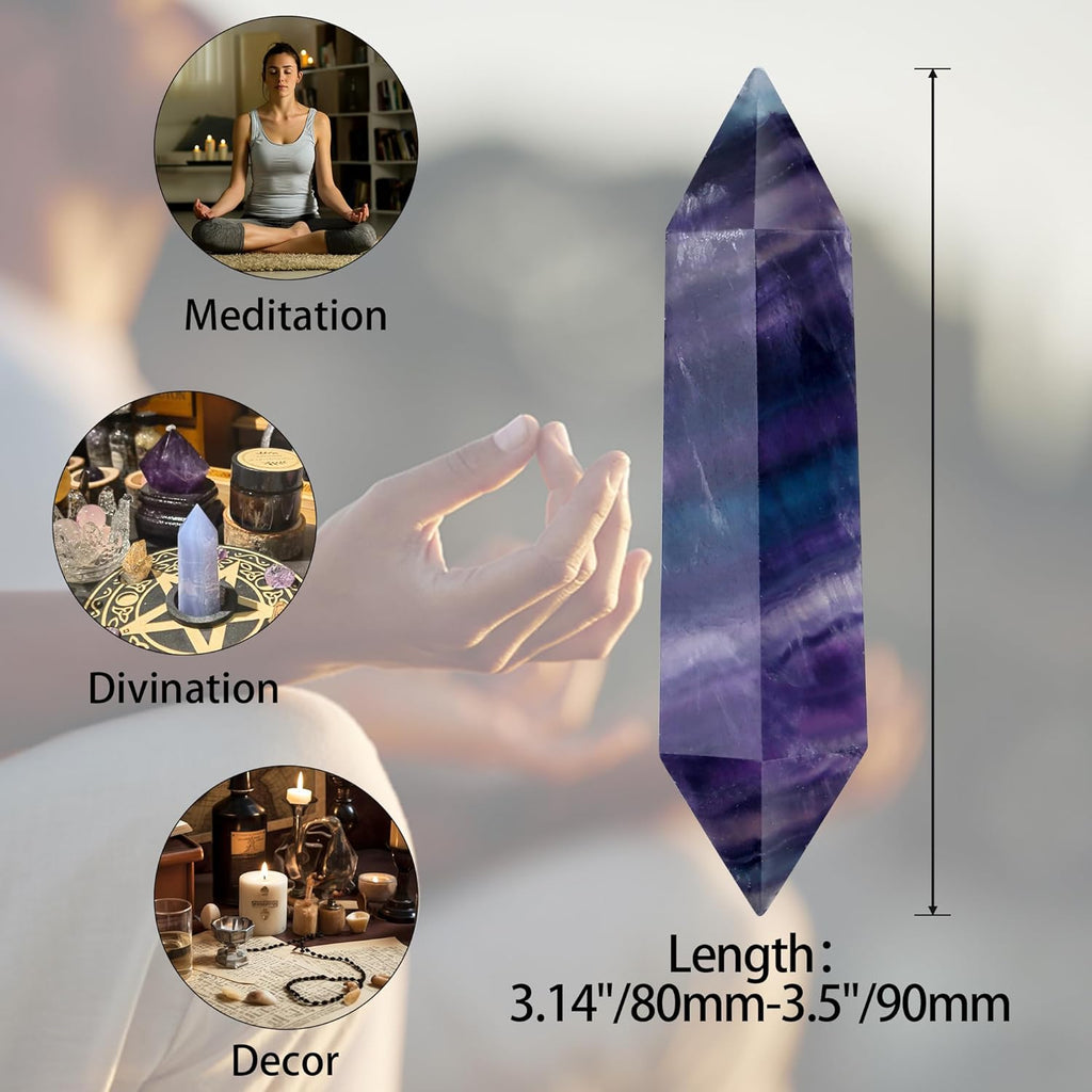 YATOJUZI 3.5" Rainbow Fluorite Healing Crystals Wand Natural Crystals and Healing Stones Large Hexagonal Fluorite Crystal Points for Meditation Divination Reiki Energy Balancing 1PCS