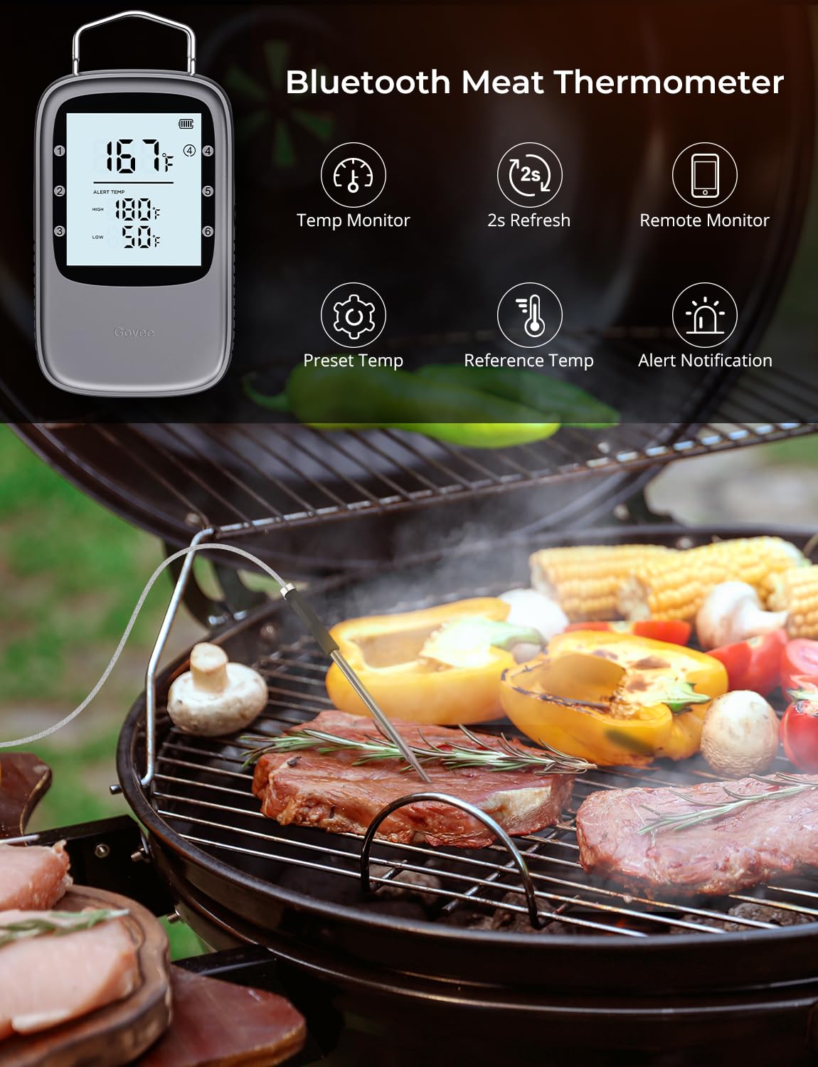 Govee Bluetooth Meat Thermometer, Digital Wireless Meat Thermometer for Smoker Oven, Smart Grill Thermometer with Dual Probes, 230ft Remote Monitor Cooking Thermometer for BBQ Kitchen Rotisserie