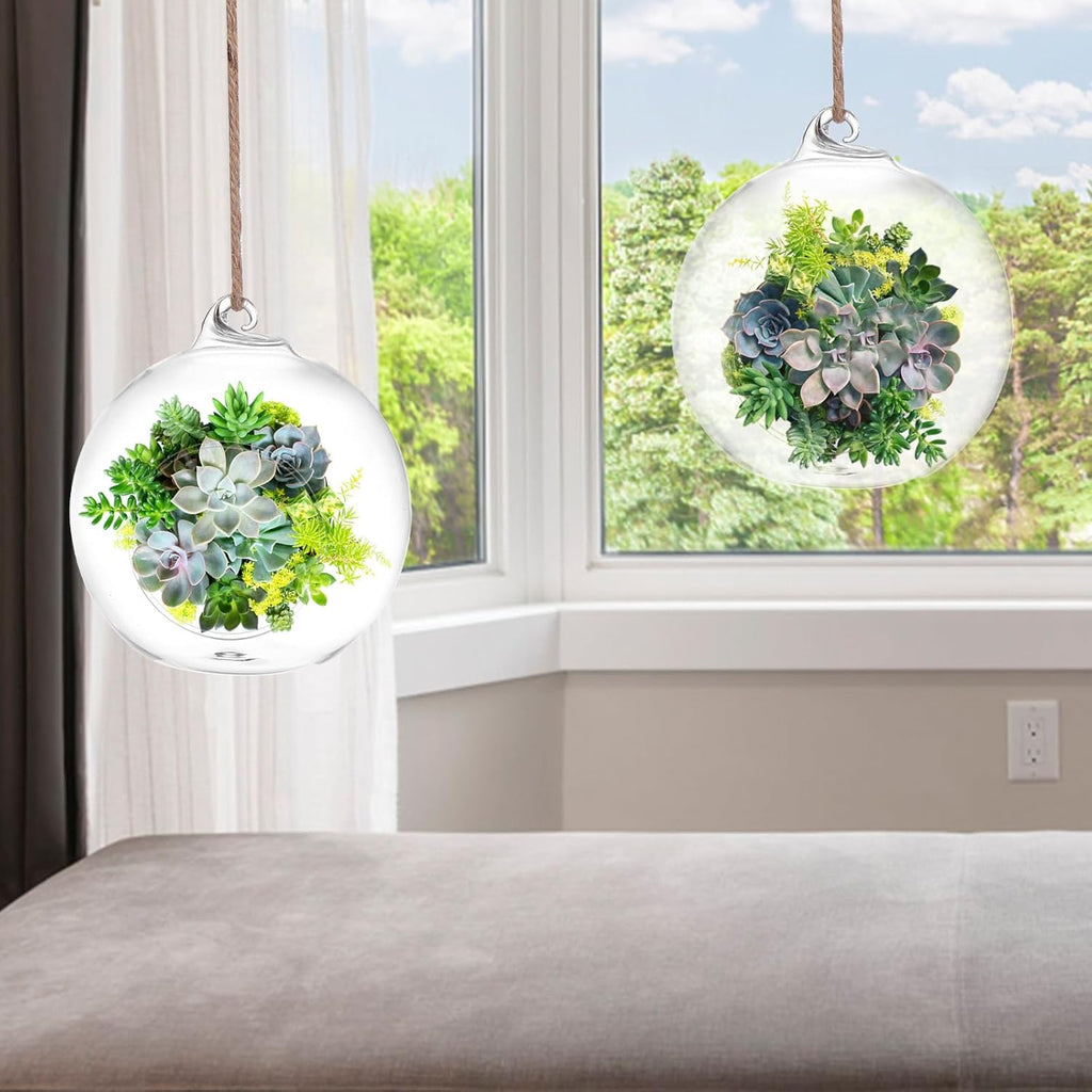 SUPVOX 6pcs Hanging Glass Terrarium Globes - 4 Inch Orb Air Plant Holders for Succulents, Moss & Tea Light Candles | Indoor/Outdoor Home Decor, Wedding Centerpieces, Mini Garden DIY (Clear)