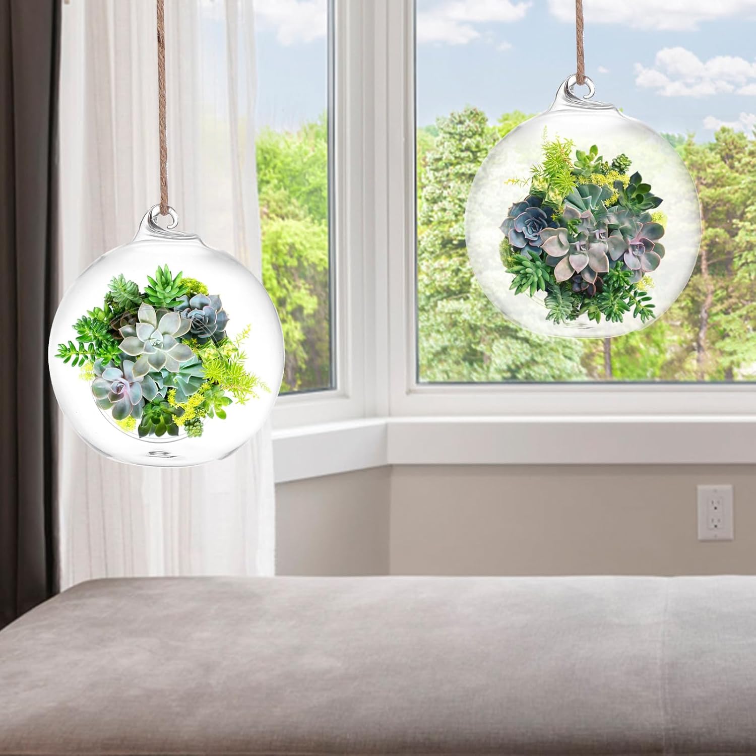 SUPVOX 6pcs Hanging Glass Terrarium Globes - 4 Inch Orb Air Plant Holders for Succulents, Moss & Tea Light Candles | Indoor/Outdoor Home Decor, Wedding Centerpieces, Mini Garden DIY (Clear)