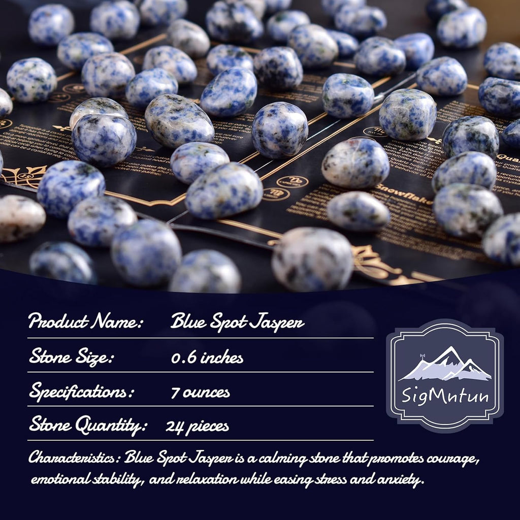 Blue Spot Jasper Healing Crystal Stone Set - 24 Pieces, 0.6" Natural & Polished Stones for Healing, Meditation, Reiki, Chakra, Crafting & Decoration