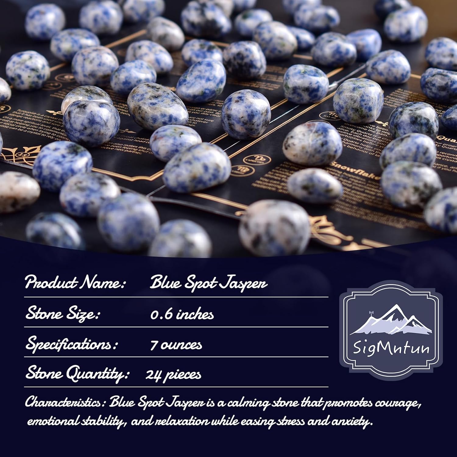 Blue Spot Jasper Healing Crystal Stone Set - 24 Pieces, 0.6" Natural & Polished Stones for Healing, Meditation, Reiki, Chakra, Crafting & Decoration