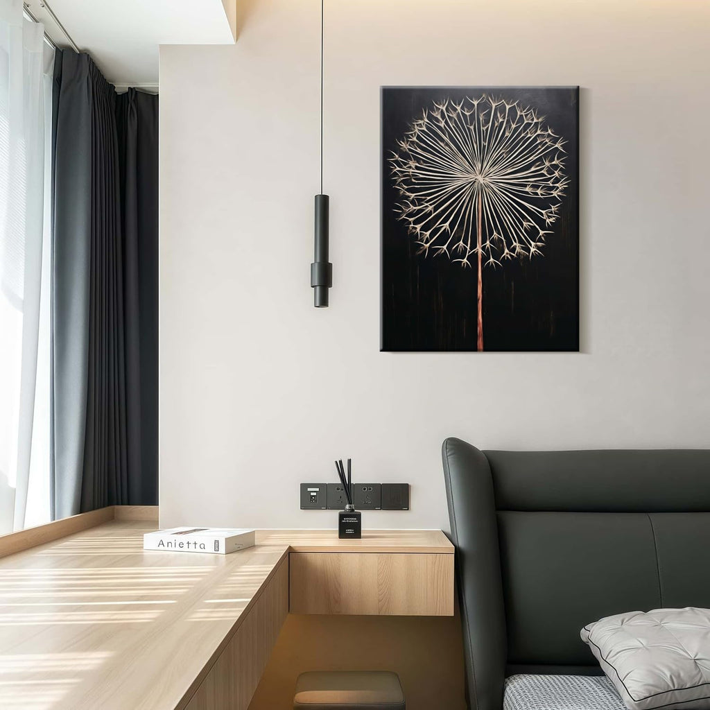 Framed Dandelion Plant Fun Wall Art Decor Canvas Print Poster Picture Modern Minimalist Artwork Bathroom Living Room Bedroom Office Gallery Decor 12x16 Inch Ready to Hang