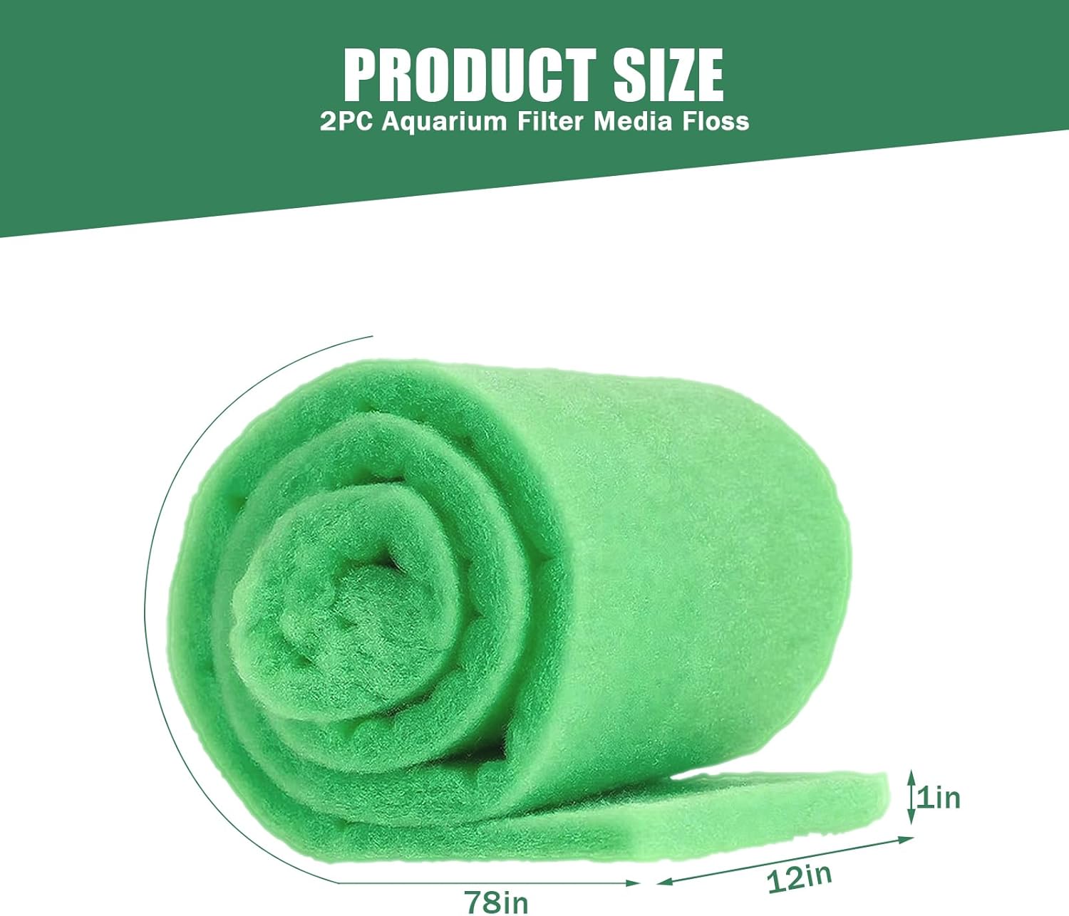 2PCS Aquarium Filter Floss for Fish Tank Filters-aquarium filter media-Aquarium Filter Pad-Media Roll for Crystal Clear Water,1" Thick (12 in Wide, 78 in Long) 6.6ft per Roll Total 13.2ft(green)
