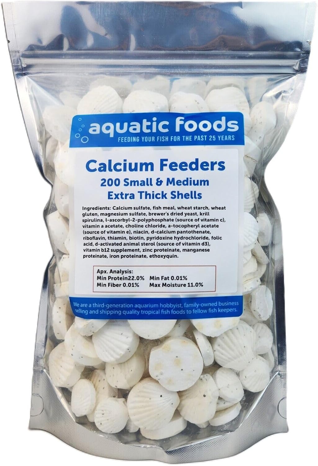 Aquatic Foods Inc. Calcium Feeder Small & Medium Shells. Extra Thick Shells for Shrimp, Snails, Crabs, Crayfish, Hermit Crabs and All Tropical Fish…200 Count Bag