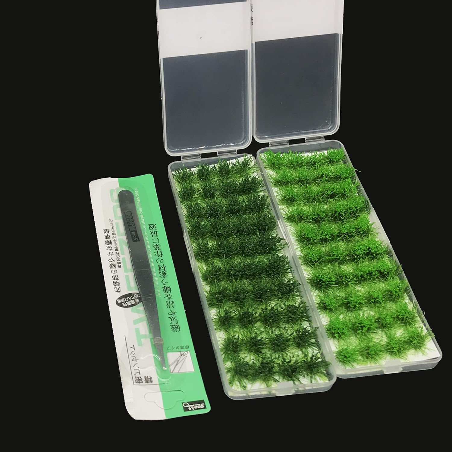 Cayway 3 PCS Static Grass Tuft Model Grass Tufts Terrain Model Kit Resin Static Scenery Model Miniature Shrubs Bushes and Tweezers for Train Landscape Railway Artificial Grass Modeling