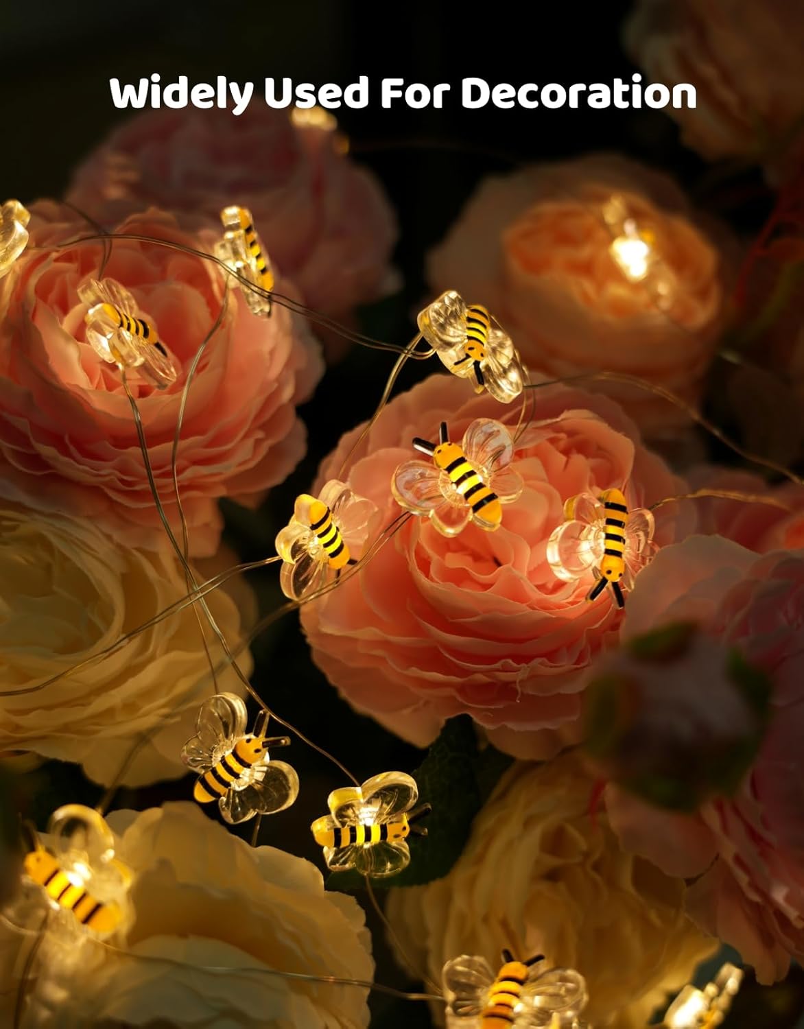 Bee Decor String Lights 10Ft 30 Led Battery Operated Bee Bumble Whimsical Decor Bee Decorations Honey Bee Gifts for DIY, Home, Classroom, Birthday, Kids Room, Garden, Wedding, Party