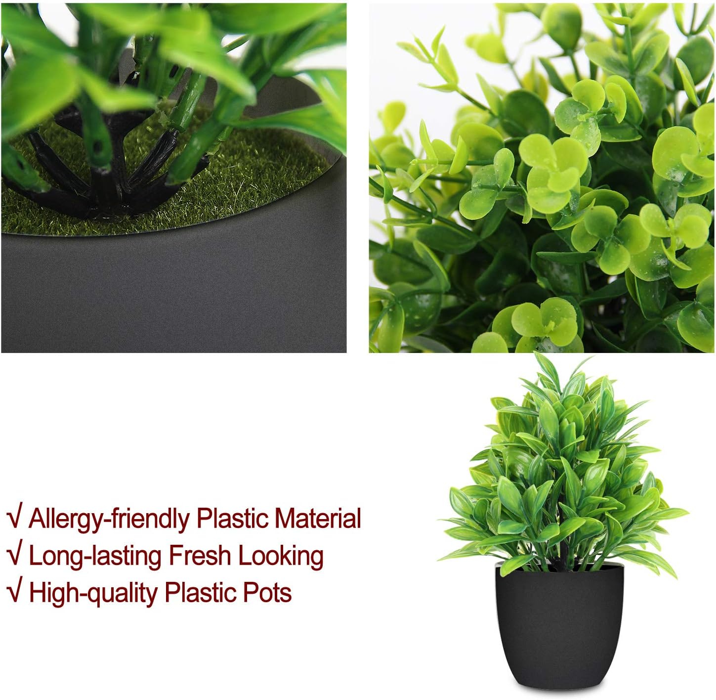 LELEE Artificial Potted Plants Mini Fake Plants, 4 Pack Medium Eucalyptus Potted Faux Decorative Grass Plant with Black Plastic Pot for Home Decor, Indoor, Office, Desk, Table Decoration