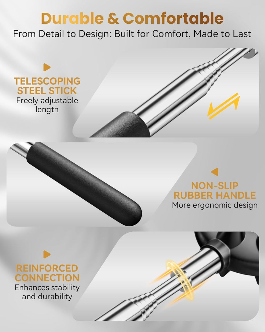 Telescoping Back Scratcher with 5 Detachable Heads, Gifts for Christmas, Stocking Stuffers for Men, Women, Him, Her, Dad, Funny White Elephant Gifts for Adults, Gift Box Included