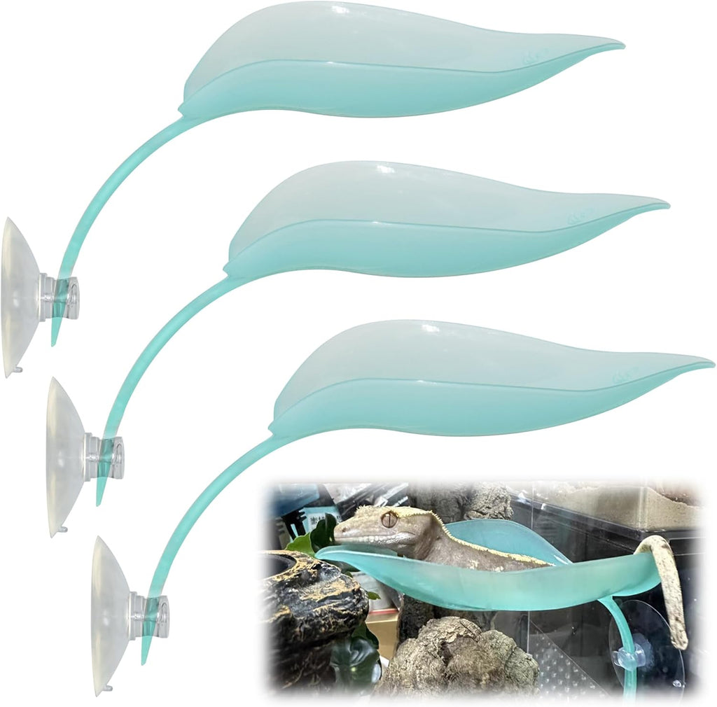 Turtle Basking Platform, 3PCS Tree Frog Tank Accessories, Leaf Shape Bearded Dragon Basking Platform with Suction Cups, Leopard Gecko Tank Accessories, Turtle Tank Decor (Light Blue)