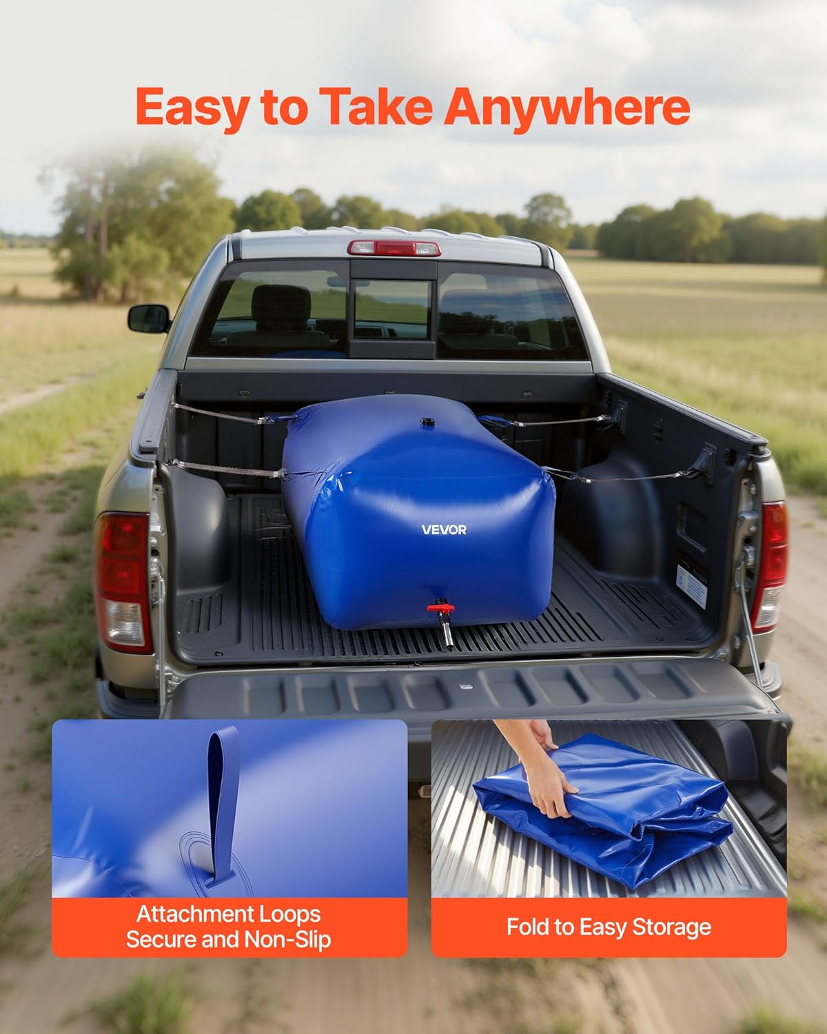 VEVOR Water Storage Bladder 105.7 Gallon Large Capacity Water Bag, Portable & Collapsible Soft Waters Container, Leakproof & Tear-Resistant PVC Emergency Waters Storage Tank for RV Truck & Outdoor Use