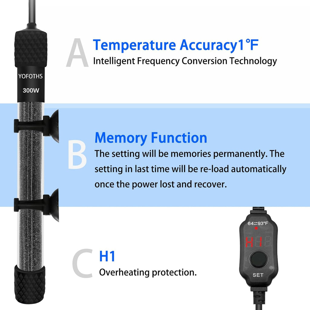 Aquarium Heater, 300W Fish Tank Heater with Digital Display Thermostat External Temperature Controller, for Tanks 40-60 Gallons (300W)