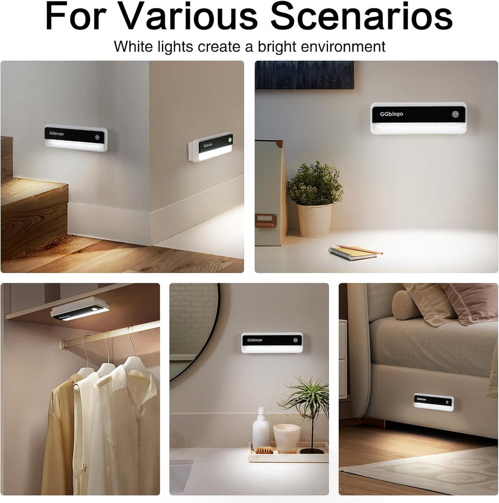 Motion Sensor Night Lights, 1800mAh Rechargeable Motion Activated Night Light, 6000K Battery Operated LED Sensor Light Indoor for Stair, Bedroom, Stairway, Hallway, Kitchen, Cabinet, Closet