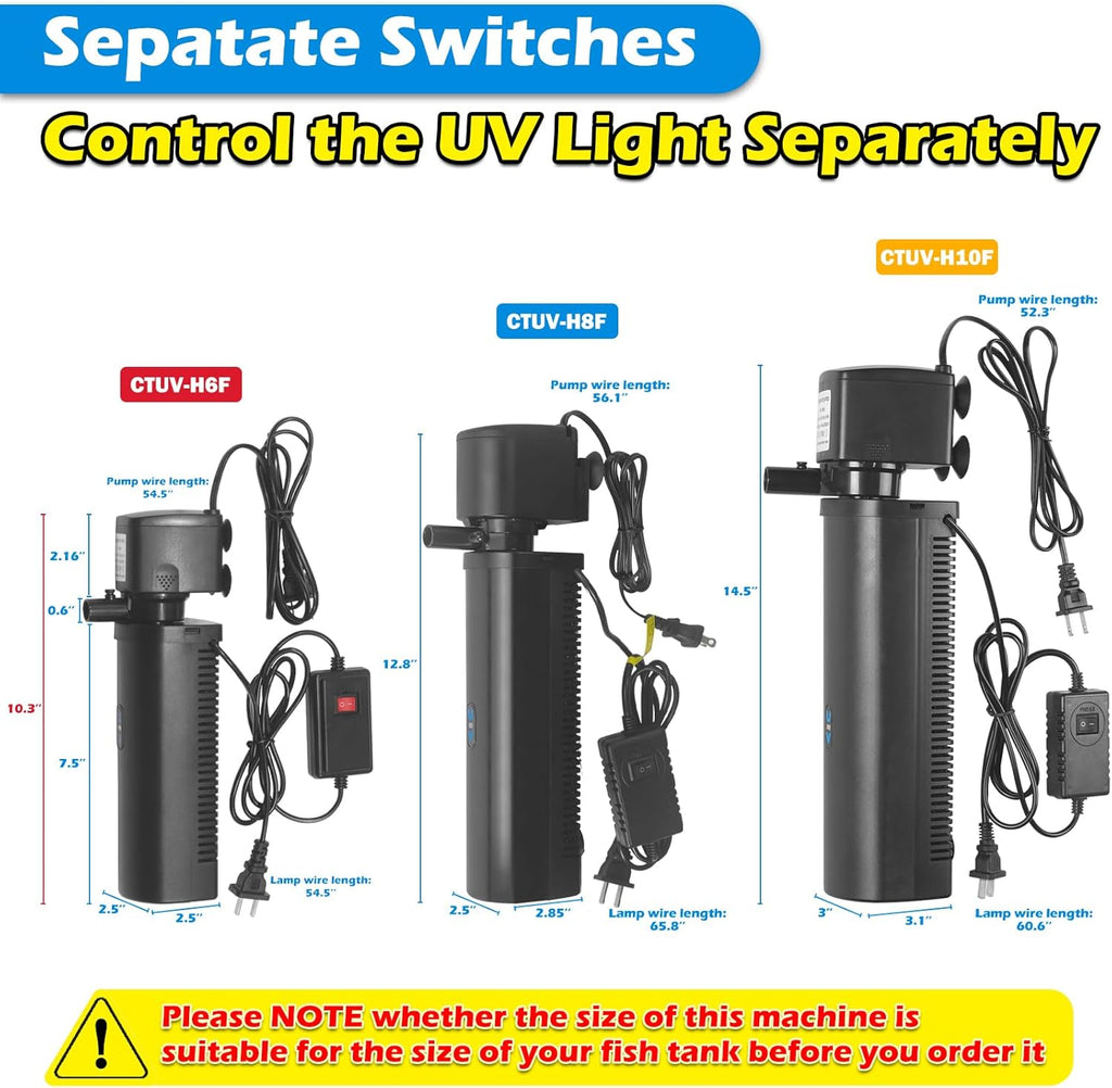 Small Pond Filter for 75-300 Gallon Tank, Aquarium U-V Filter Green Clean Machine Submersible Powerful Pump Canister Filter 600GPH for Fish Turtle Tank Saltwater Freshwater Crystal Clear Green Killing