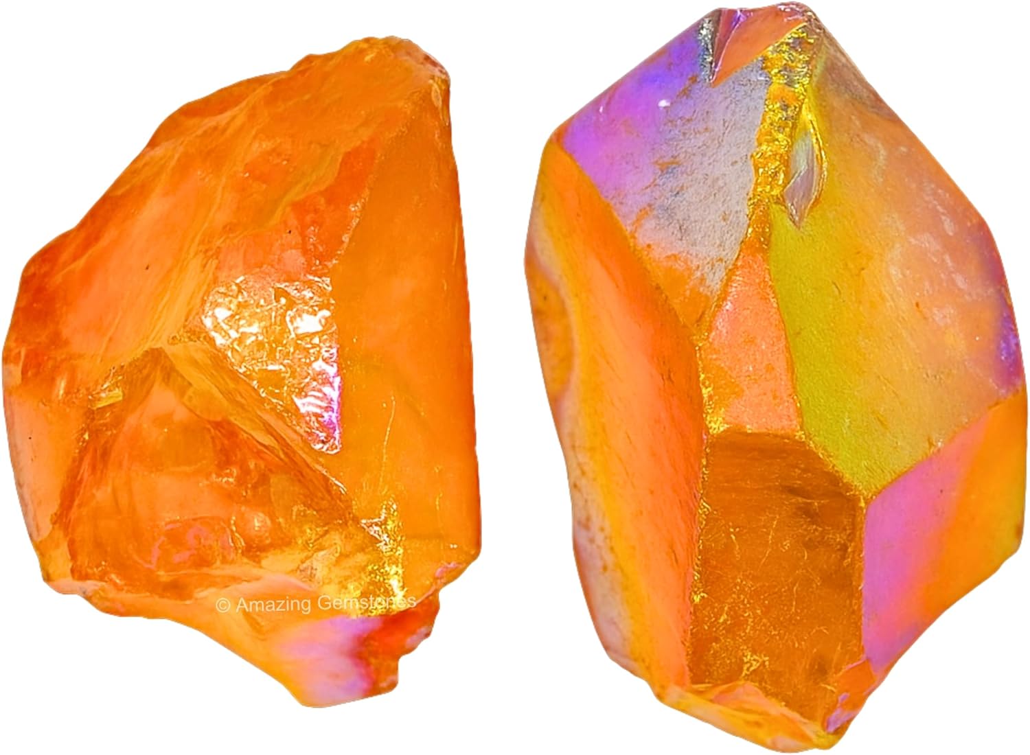 Amazing Gemstone 2 Pieces Tangerine Aura Quartz Raw Crystals and Healing Stones, Natural Rocks for Meditation and DIY Raw Stones and Crystals