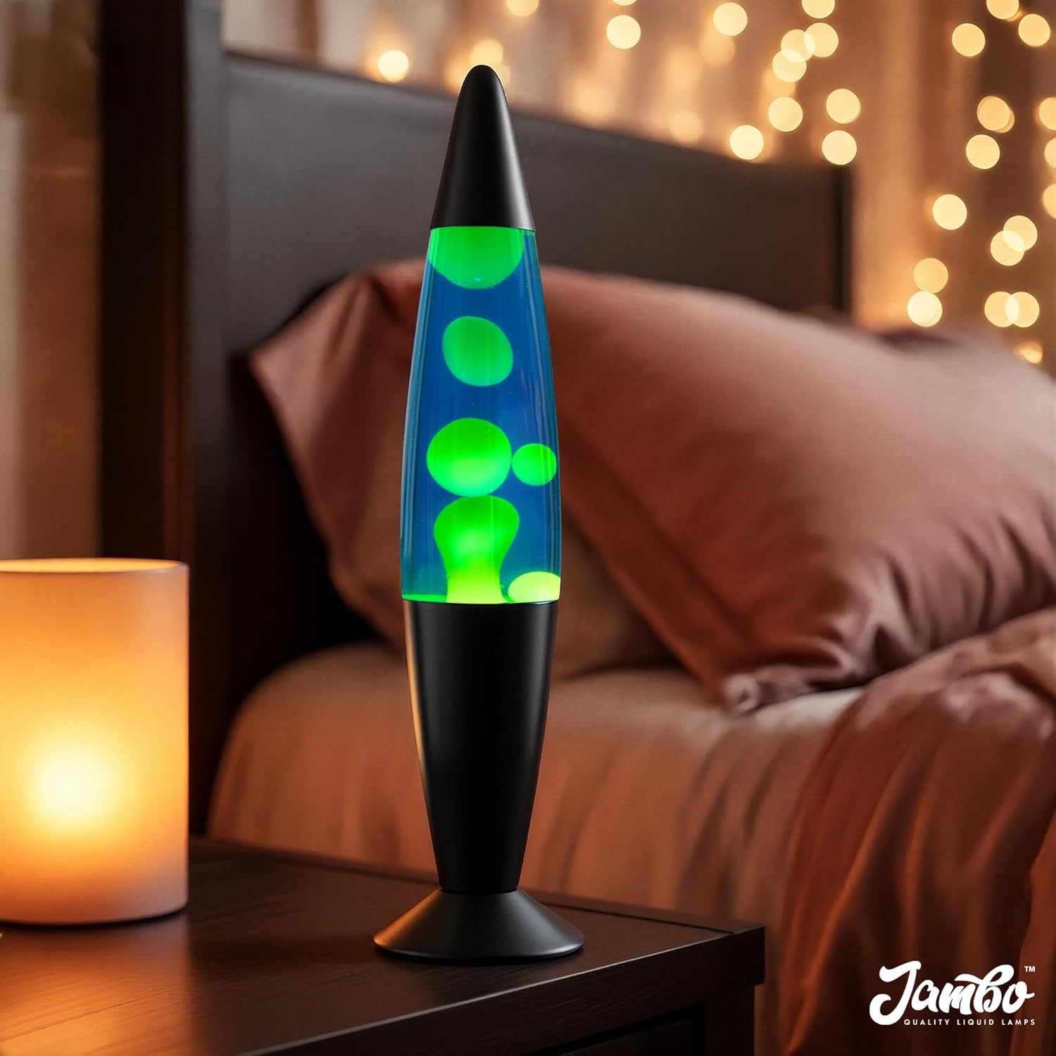 JAMBO 16" Beautiful Lamp- Blue with Yellow/Green Wax, Relaxing Liquid Lamp for Living Room Office Bedroom Adults Teens Kids, Magma Light, Night Light Nightlight, Home Decor